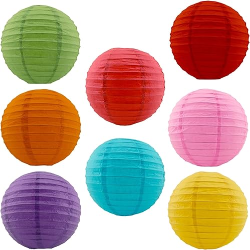Charmed 12" Assorted Mix Color Paper Lanterns with Metal Frame (8 Pk)