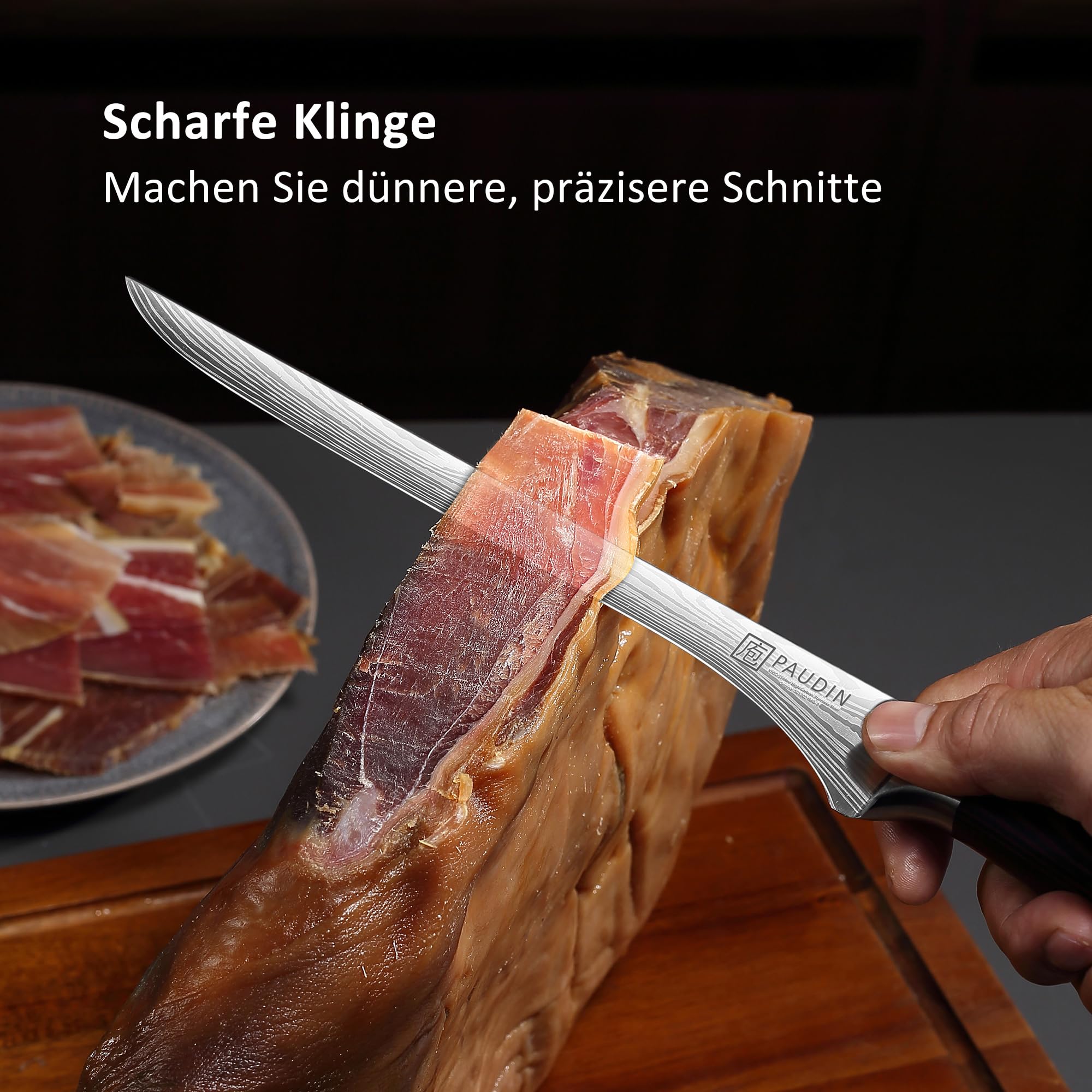 PAUDIN Coltello da prosciutto 25 cm, coltello da cucina professionale in acciaio inox tedesco 1.4116 - lama di precisione per fette sottilissime, con impugnatura ergonomica in legno