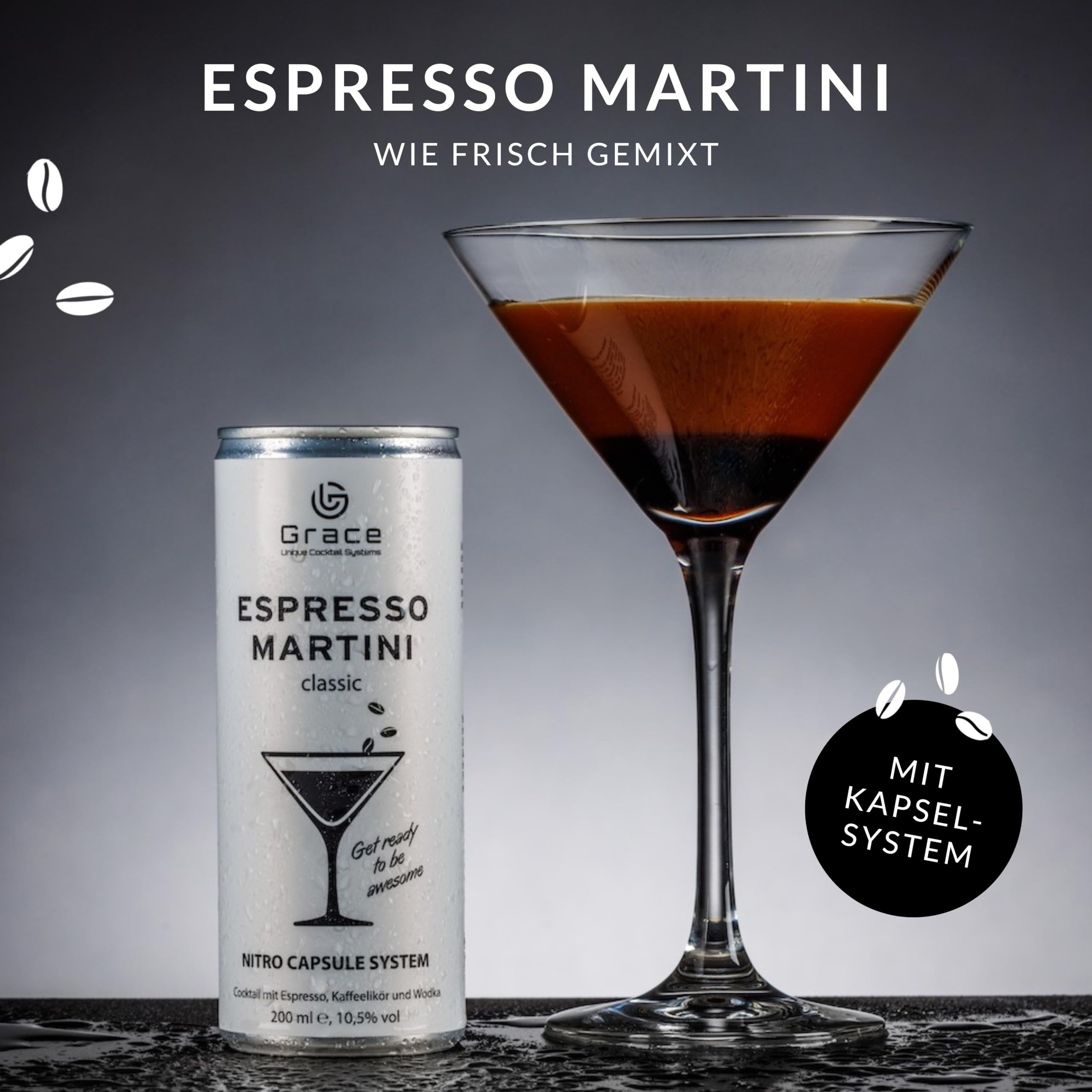Grace Espresso Martini Dose (12 x 200 ml inkl. Pfand) – der legendäre Cocktail perfekt gemixt dank innovativem Kapselsystem – Kaffeelikör Espresso Martini