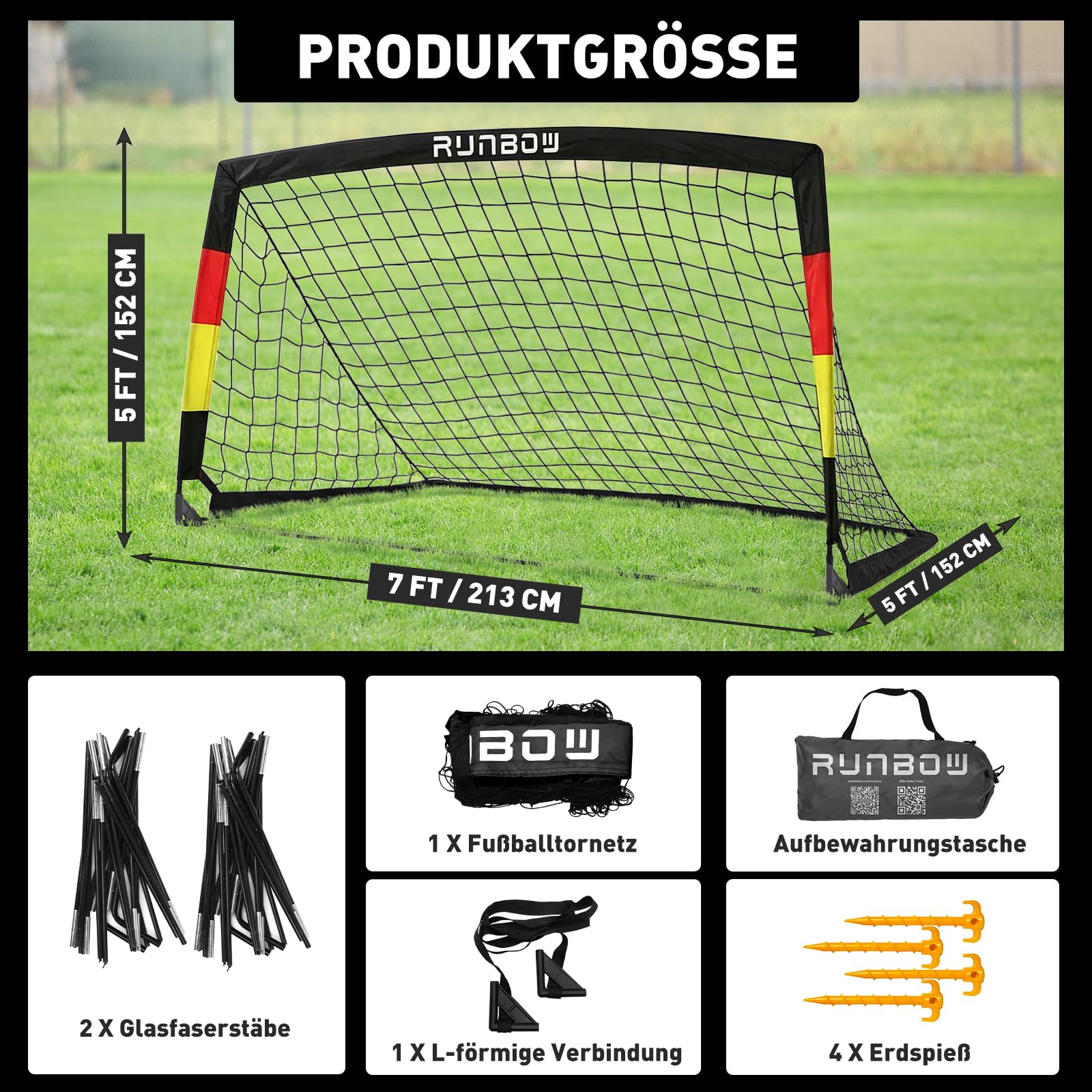 213 x 152cm Kinder Fußballtor, Faltbar Outdoor Übung Fußballnetz für Garten