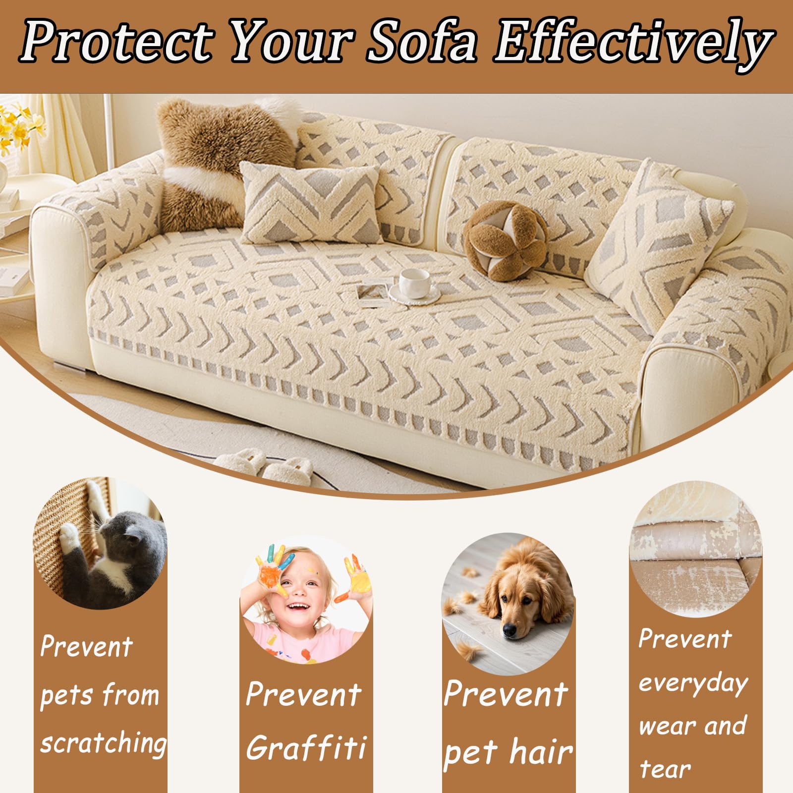 Fuzzy P antypoślizgowy pokrowiec na sofę, zmywalny, przyjazny dla zwierząt, ochraniacz na kanapę do kanapy Loveseat i L Sd, szary, 90 x 240 cm, idealny do dekoracji domu
