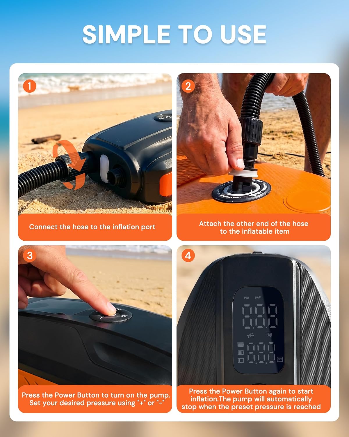 Paddle Board Electric Pump, 18000mAh Rechargeable 20PSI High Pressure SUP Pump, Intelligent Dual Stage Inflation & Deflation, Auto-Off for Stand Up Paddle Boards, Surfing Kite, Tent, Boat