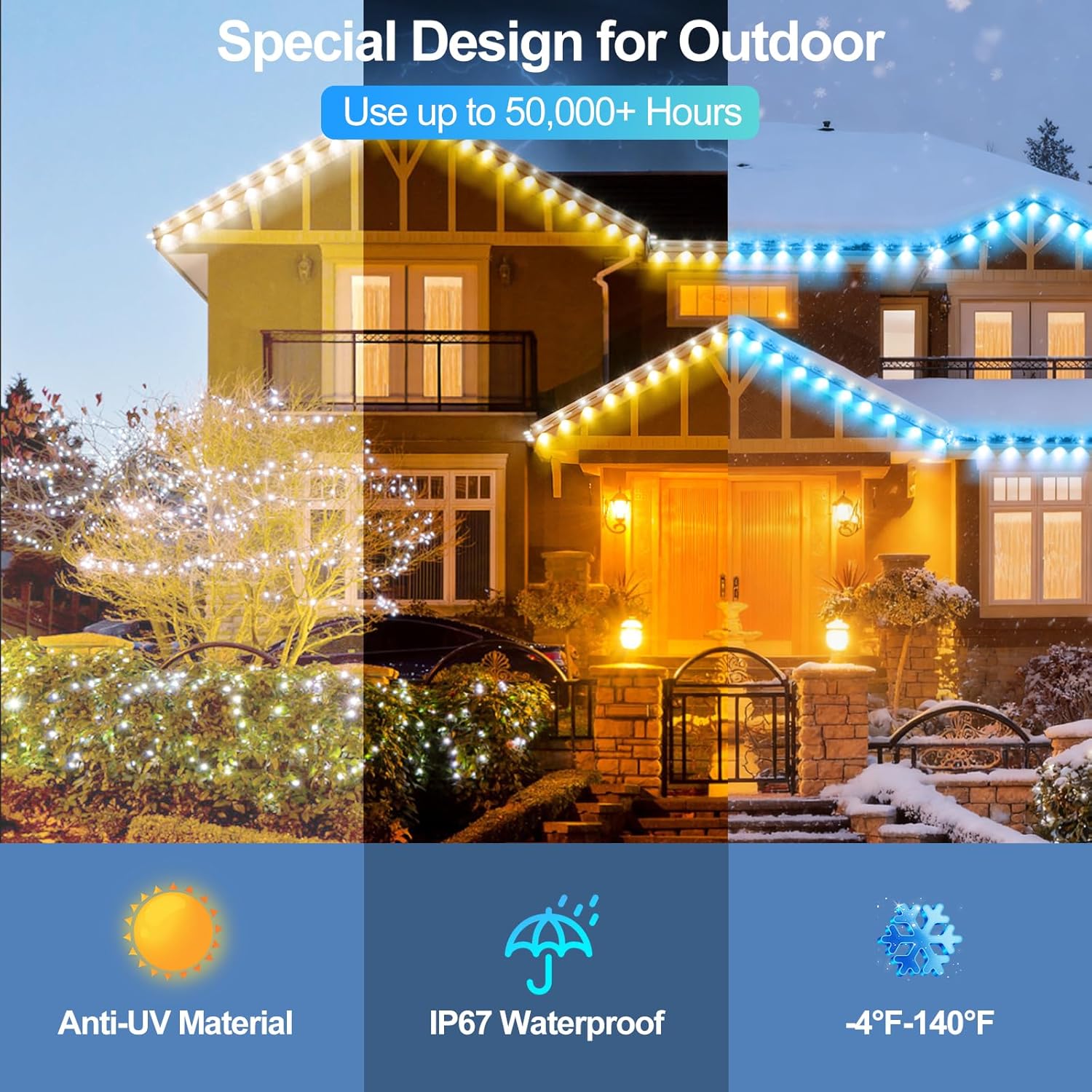 200FT Permanent Outdoor Lights for House, RGB LED Eave Lights with APP/Remote Control, Music Sync & DIY Scenes, IP67 Waterproof Outdoor House Light for Christmas, Halloween, Party, Holiday, Daily