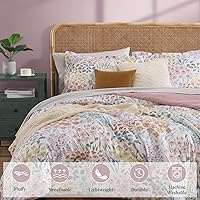 Vista 6 de CASAAGUSTO Queen Comforter Set, 7 PCS Pinkish Floral Comforter Set with Flowers Leaves Pattern, Soft Seersucker Design All Season Queen Size Bedding