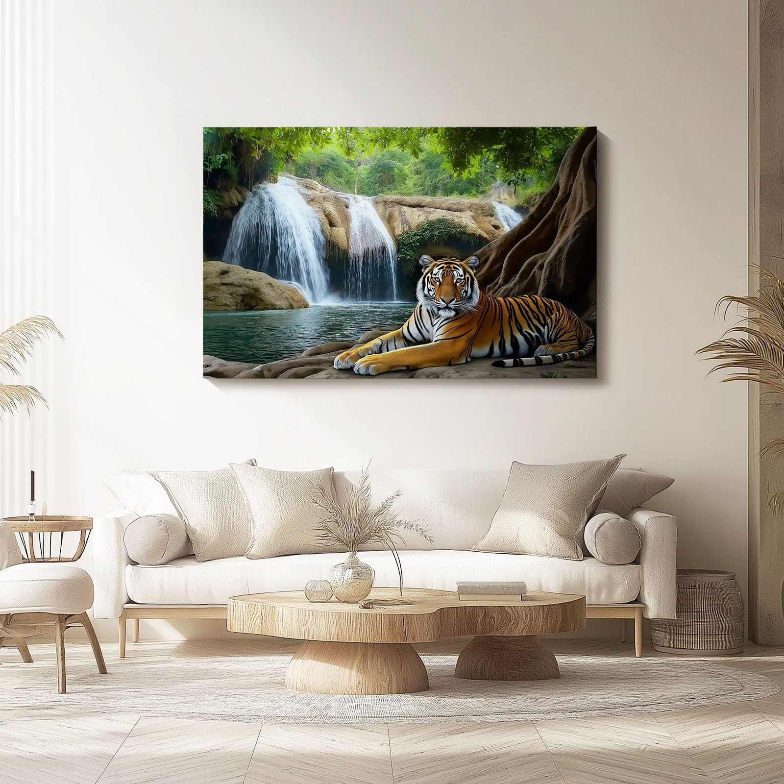 Animal Tigre Cascada Cuadro Sobre Lienzo 80L X 40An Cm Naranja Verde Cuadro Sobre Lienzo Moderno Grande – Decoración Para Dormitorio Y Cocina – Cuadros De Pared Con Imágenes