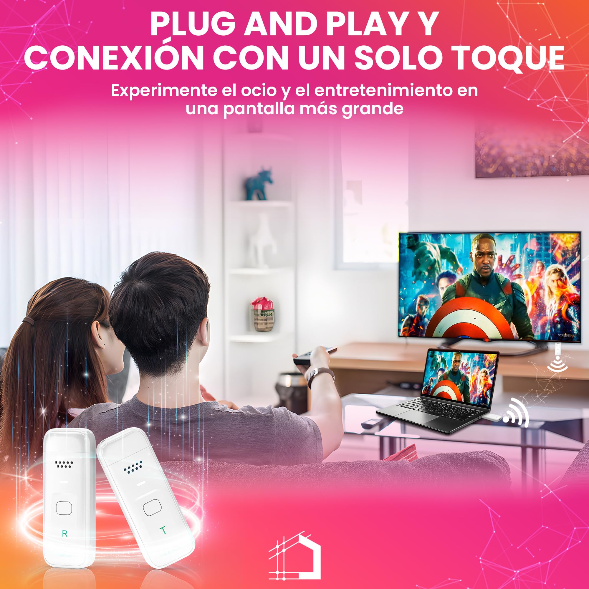 HDMI Inalámbrico Transmisor y Receptor, HDMI Wireless para Transmitir Vídeo y Audio en PC/Portátil a Monitor/TV Box/Proyector, transmisión inalámbrica 2,4G/5G, Plug & Play
