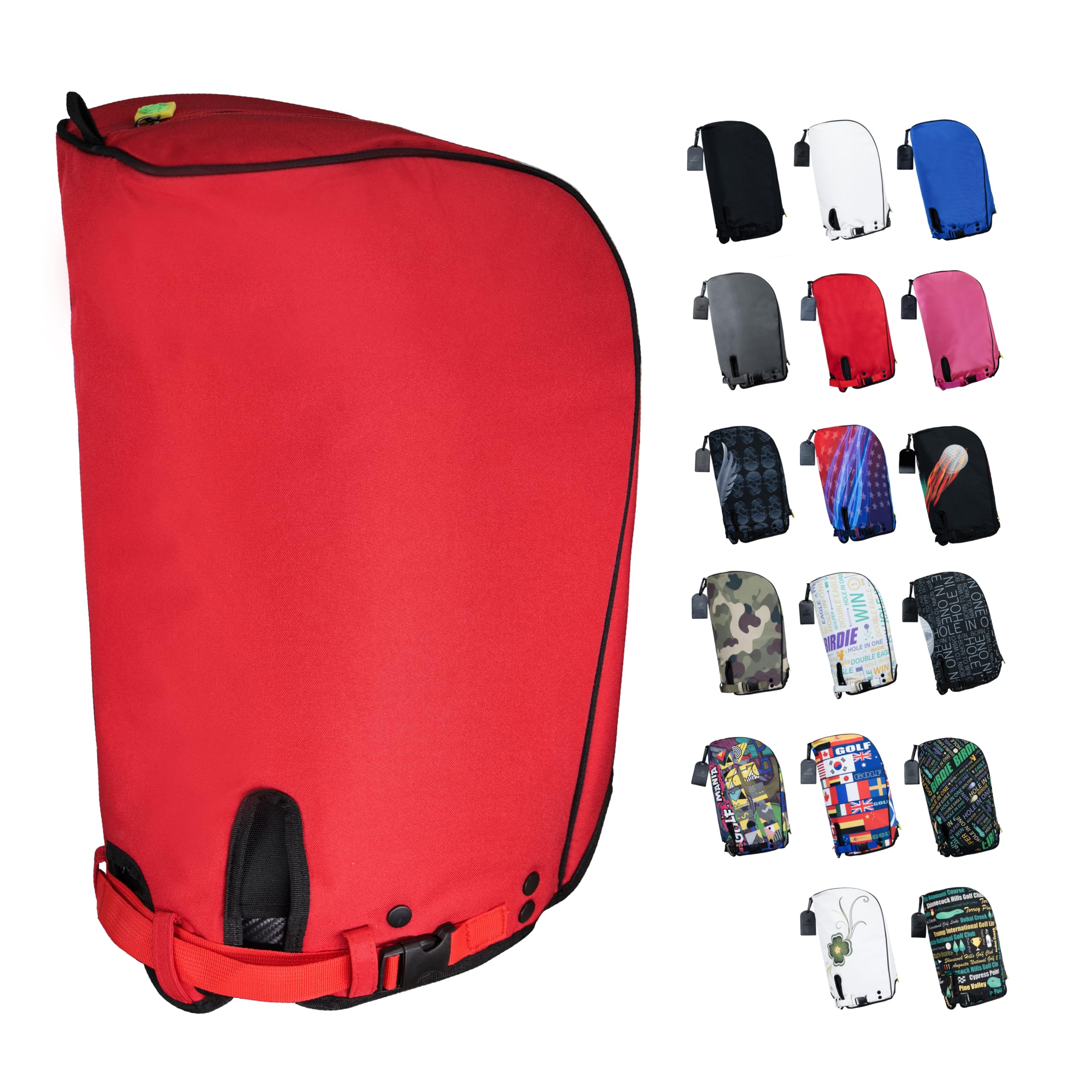 SANDIAN, Red Color, Golf Bag Rain Hood Cover, Waterproof 1260D Oxford Polyester, 12x20 Inches, Padded Protection, PU Coated, Two Sided Zipper, Adjustable Buckle Lock Fasteners, Snap Button Locking