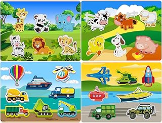 Colorful Wooden Toy Cartoon Toddlers 1-3 Ages Farm Animals Wooden Puzzles (Pack of 4)