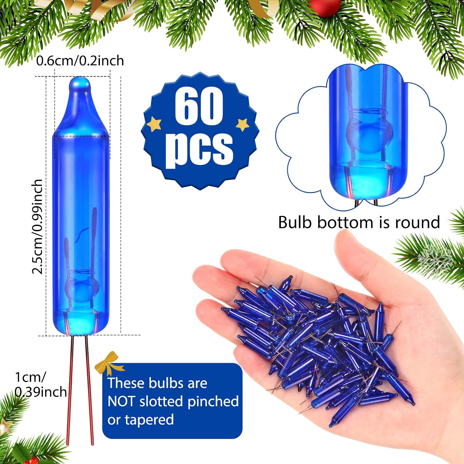 Remagr 60 Count 6v Mini Christmas Replacement Lights Bulbs for Christmas Trees Decoration Light Supplies Indoor Outdoor String Bulb for Xmas Mini Decor (Blue)
