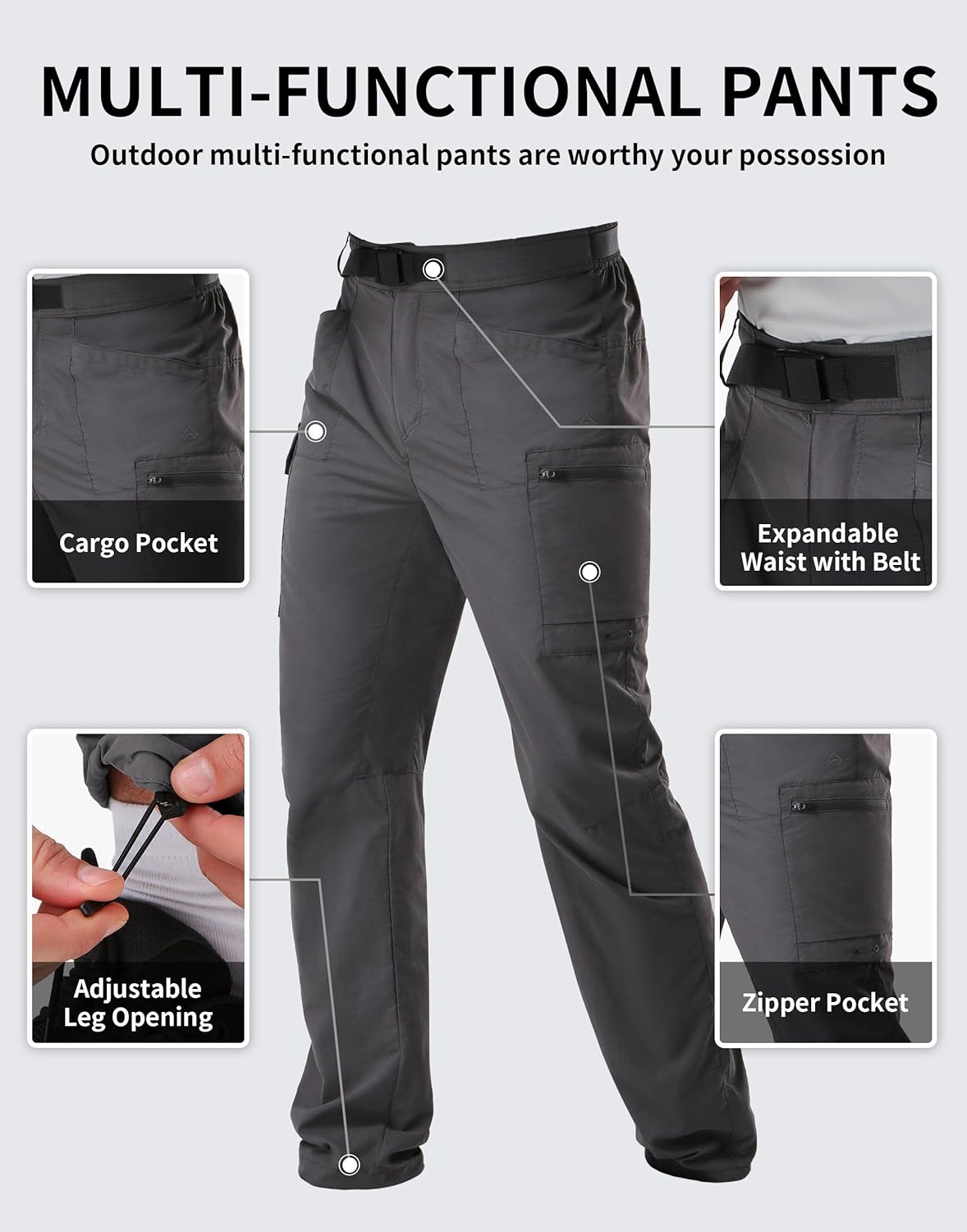 Pioneer Camp Men's Hiking Cargo Pants Lightweight Quick Dry Outdoor Water Resistant Work Tactical Pant for Men Travel Fishing - Image 3