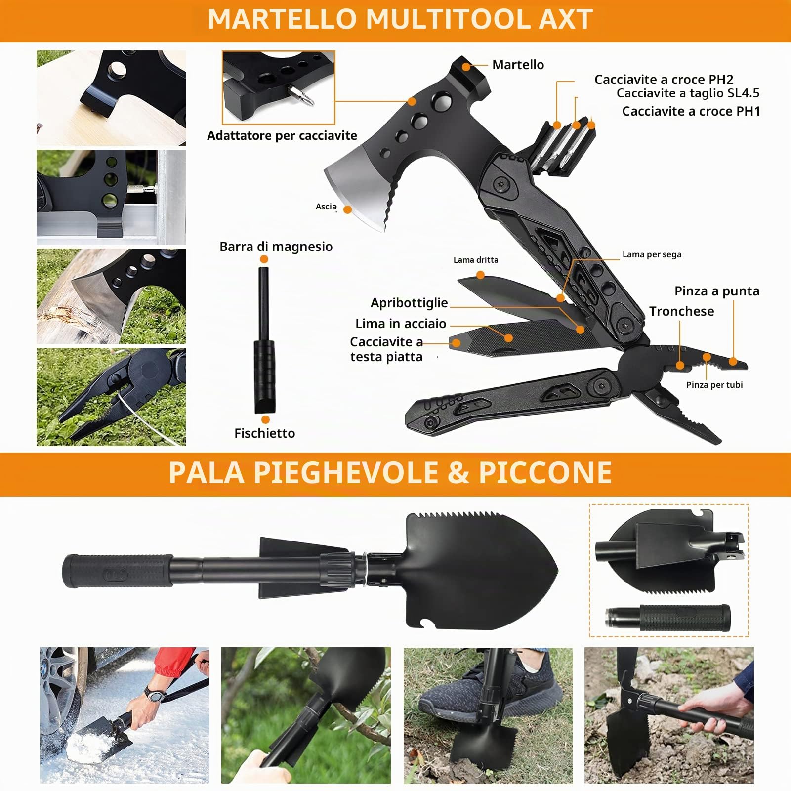 Kit di sopravvivenza all'aperto kit di pronto soccorso, 180 pezzi attrezzatura di sopravvivenza con filtro per l'acqua cannuccia ascia a martello multifunzione, regali per uomo campeggio/avventura