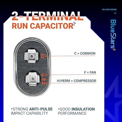 Miniatura 4 de BlueStars Condensador de arranque ovalado ultra duradero de 15 uf/MFD 370-440V CBB65 – Reemplazo para aire acondicionado de motor de CA, condensador