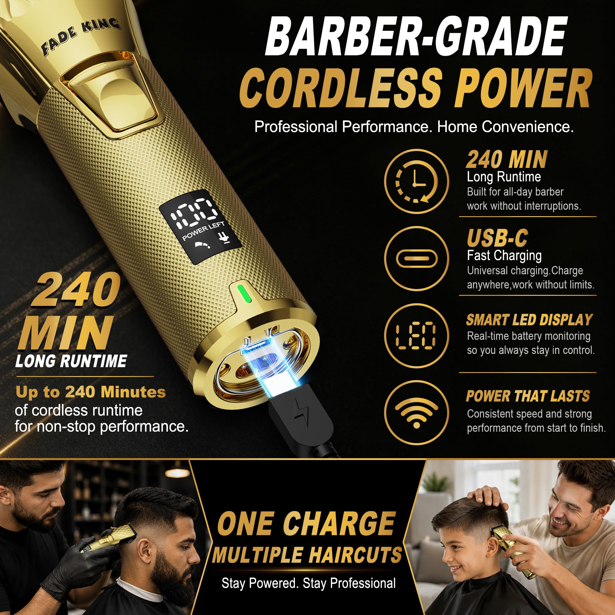 FADEKING Professional Cordless Hair Clippers for Men