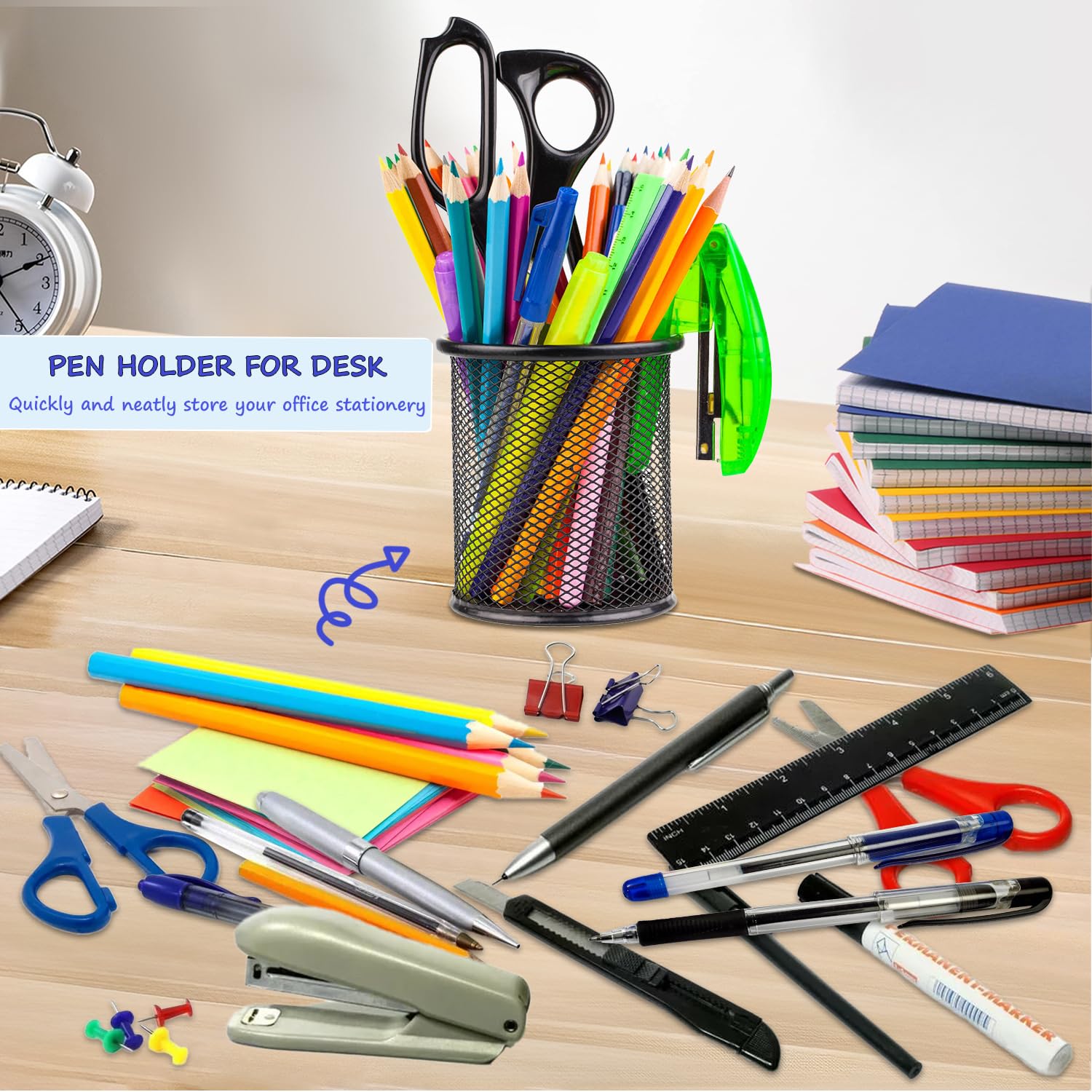 Qualsen 2 Pack Pen & Pencil Pot & Holder Black Pots, Pen Holder for Desk Mesh Organizer, Stationery Supplies for Office Home, Classroom - Image 4