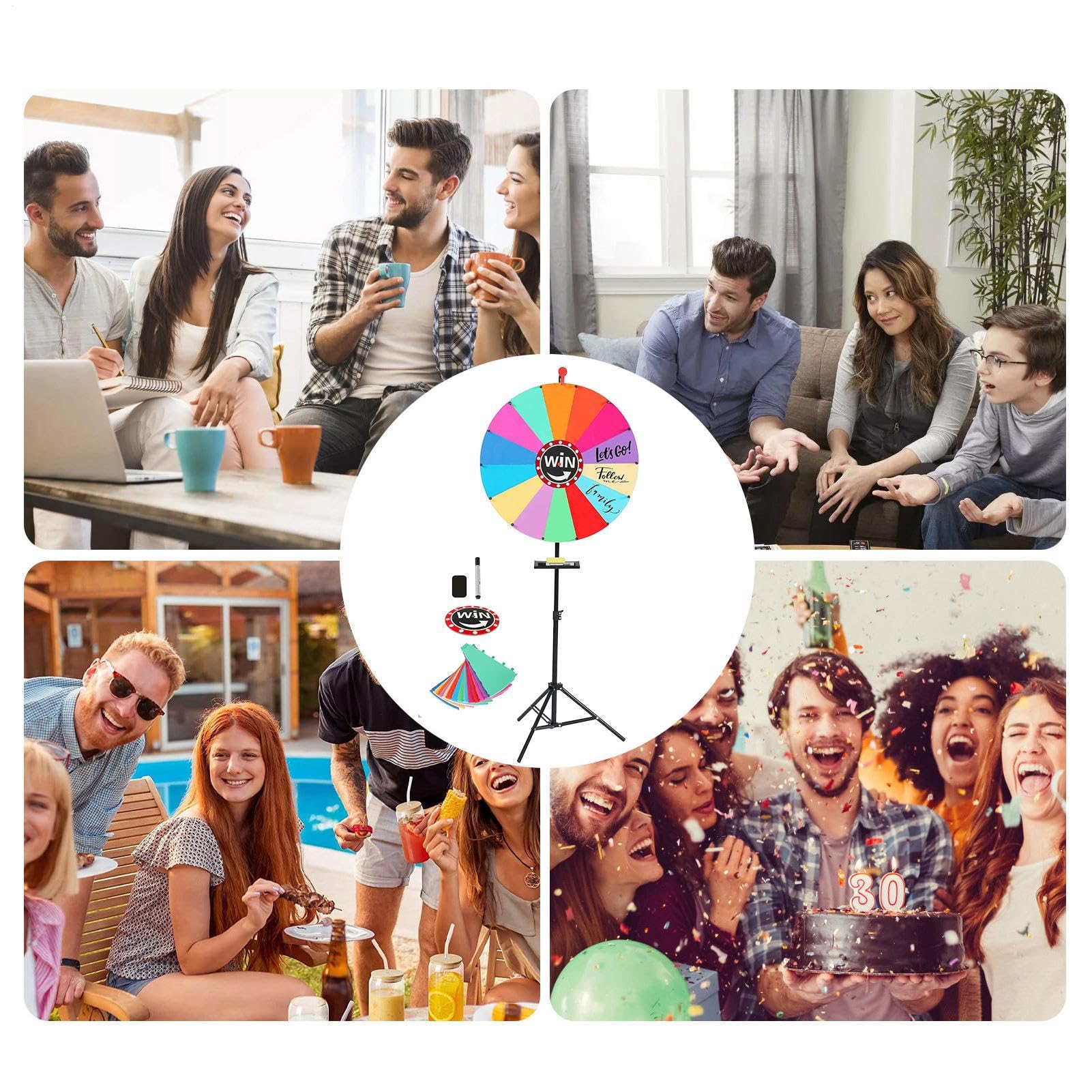 SpinningPrize Wheel kołowrotek do nagród ze stojakiem 14 przegródek ruletka na stół z markerem