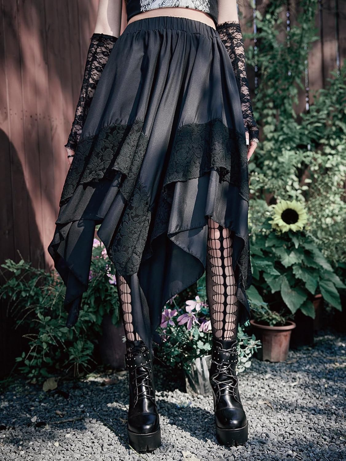 Verdusa Women's Renaissance Pirate Skirt 2026 Y2k Contrast Lace Asymmetrical Midi Skirts Whimsical Clothes - Image 7