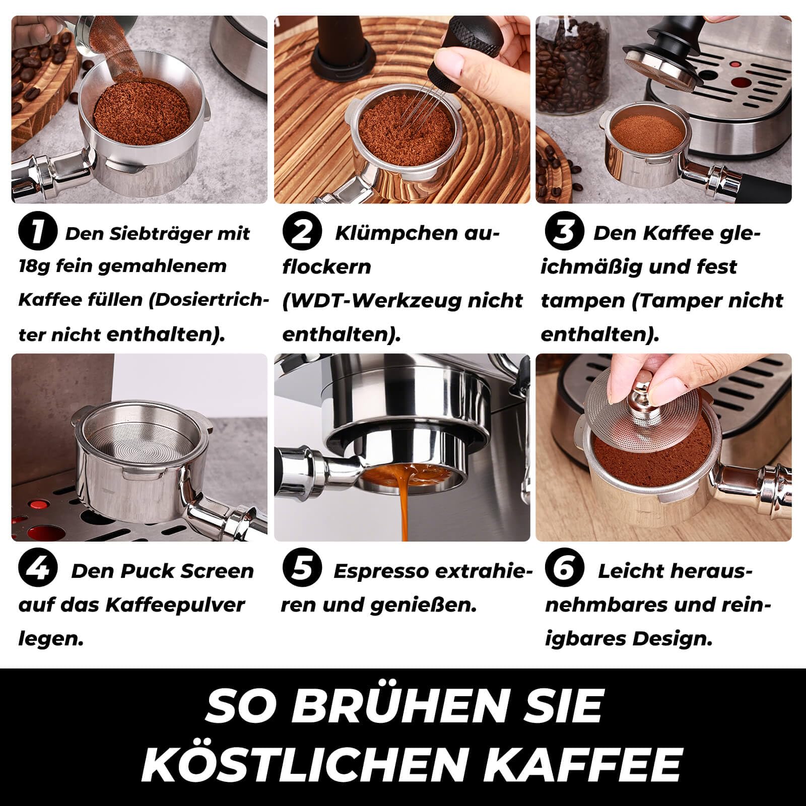 58 mm Bodenloser Siebträger mit 2 Ohren – Kompatibel mit Sage Dual Boiler/Oracle/Oracle Touch/Oracle Jet, inkl. 2 Puck Screens & Doppel‑Siebe