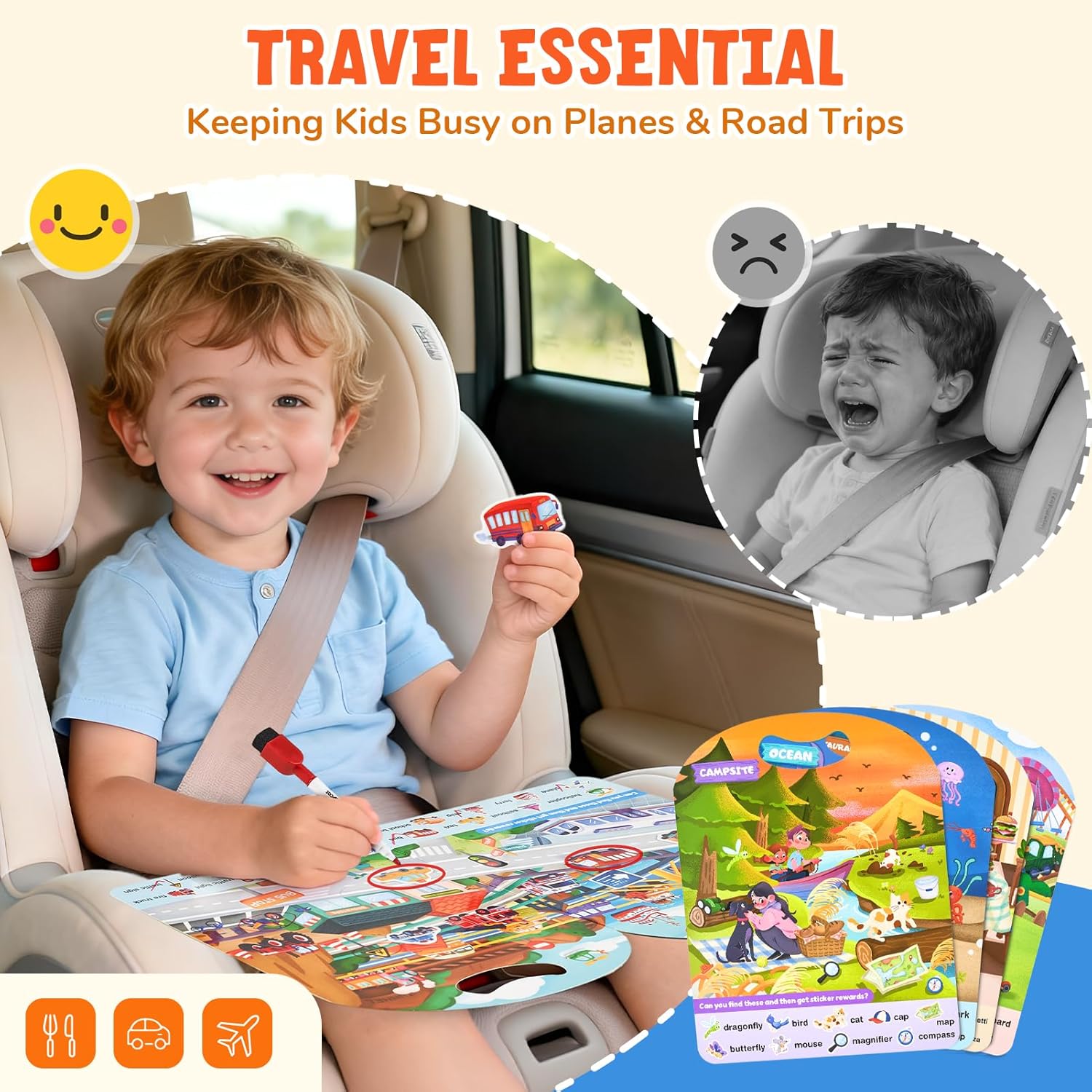 JoyCat Reusable Sticker Book Set (4-Pack), Kids Sticker Activity Books, 120  Jelly Stickers for Toddlers, Travel Toys for Car Airplane Road Trips, Preschool Educational Learning Gifts for Boys Girls