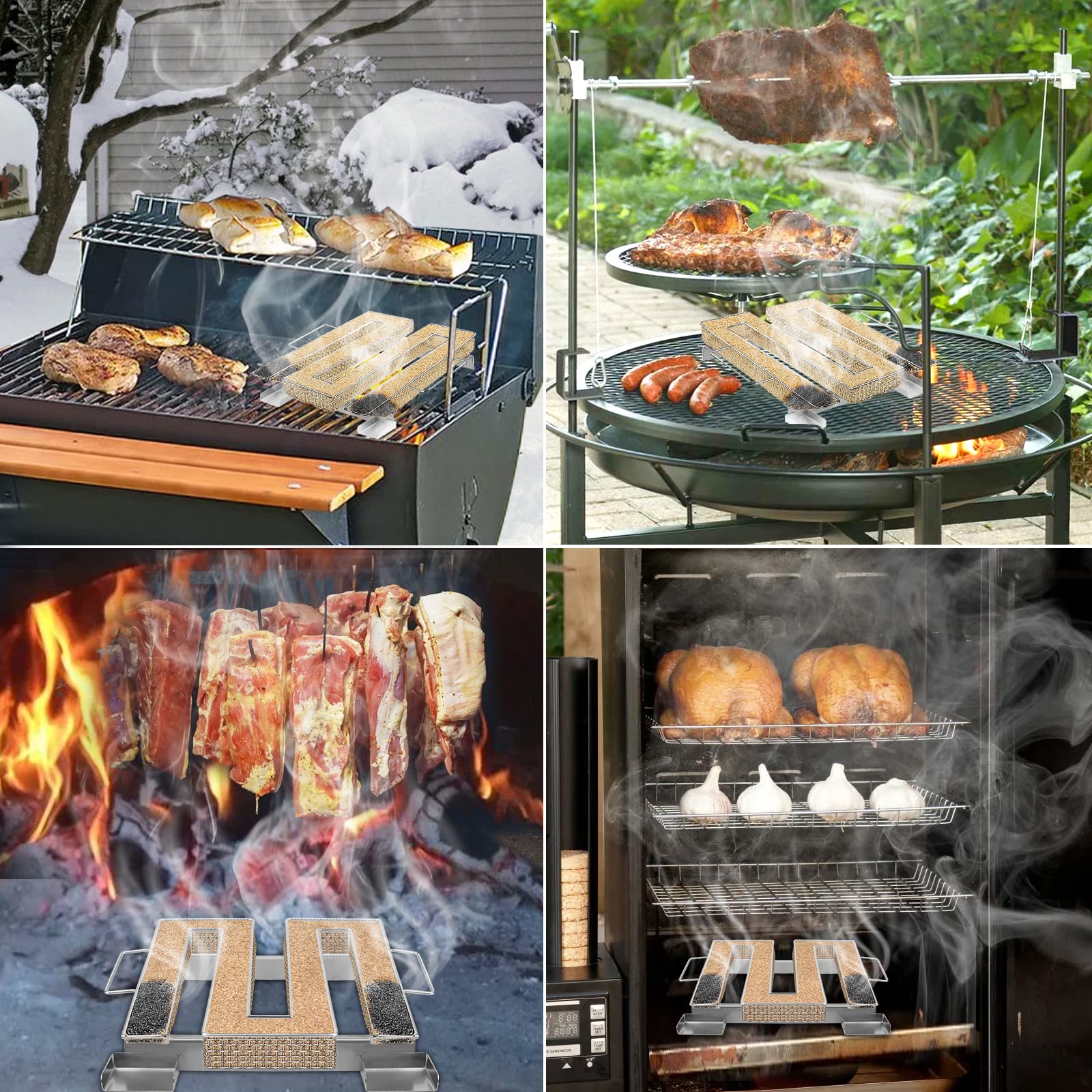 mizikuu Générateur de fumée froide avec poignée en acier inoxydable avec 6 crochets à viande + 2 brosses de nettoyage pour barbecue, fumoir à fumer et bien plus encore (22,5 x 21 x 4 cm)