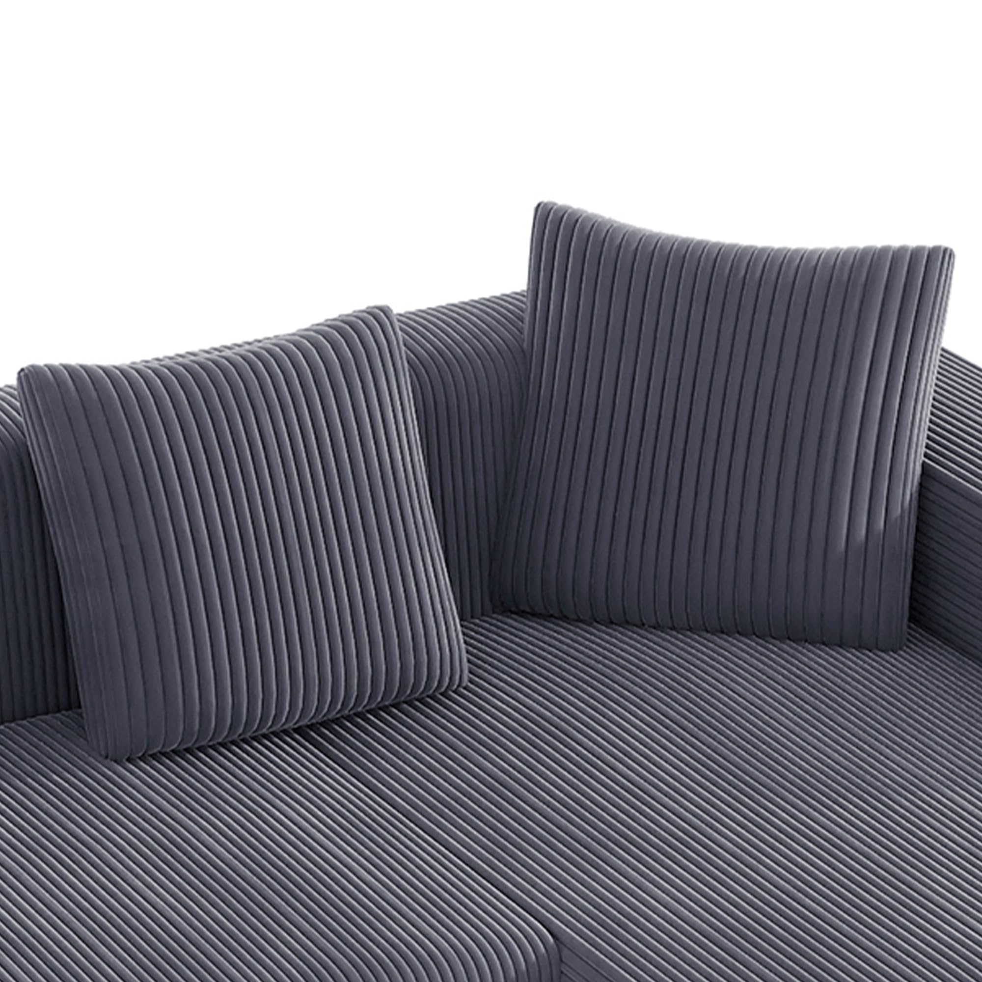 Bladez Sofá esquinero en L de 4 plazas - Sofá modular de pana con chaise longue reversible, 6 cojines, espuma de alta densidad, patas de plástico, duradero y cómodo, para salón, apartamentos (gris + 3