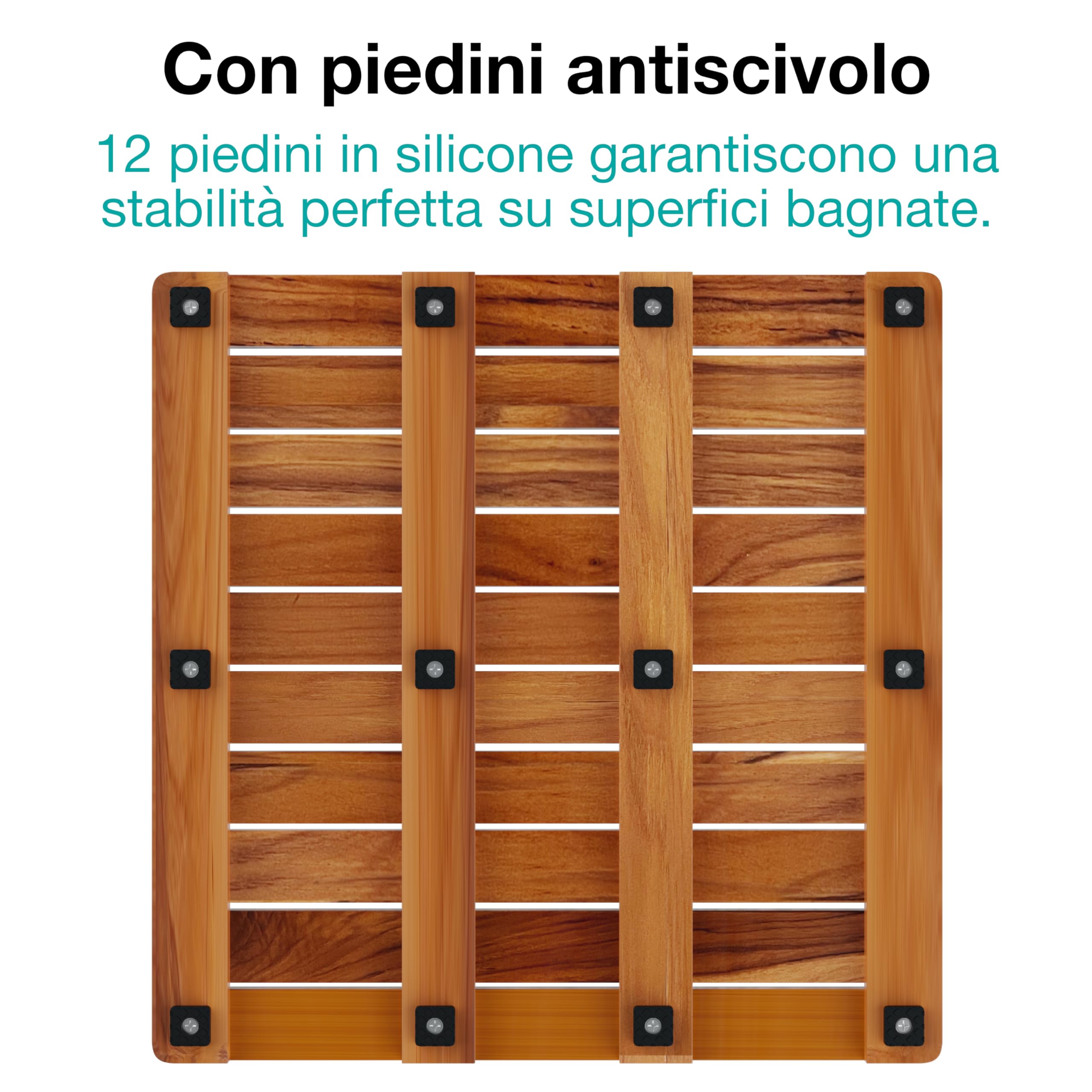 Pedana Doccia in Legno 50 x 50 cm - Legno di Teak - Resistente all'Umidità, Antimuffa e Antiscivolo - Tappeto da Bagno Quadrato - Interno & Esterno - Tappetino Doccia - CB5050