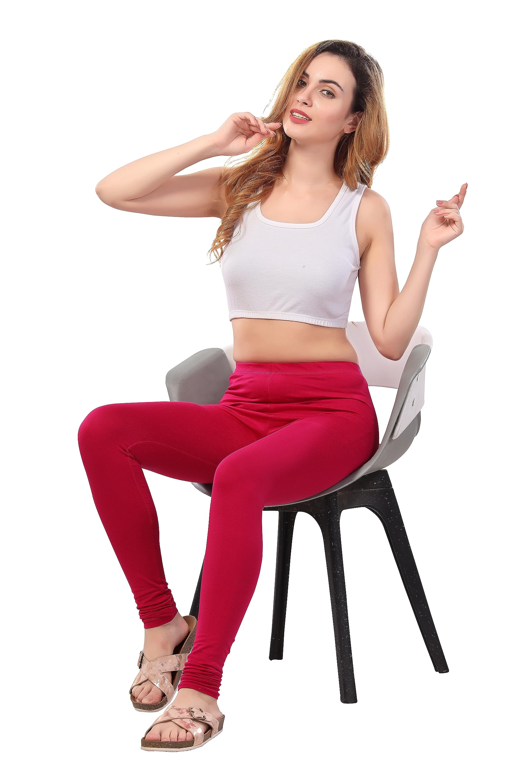 TRASA Ultra Soft Cotton 4 Way Stretchable Solid Regular and Plus Churidar Leggings for Women's and Girls - Size - XL - Dark Pink - Image 5 thumbnail