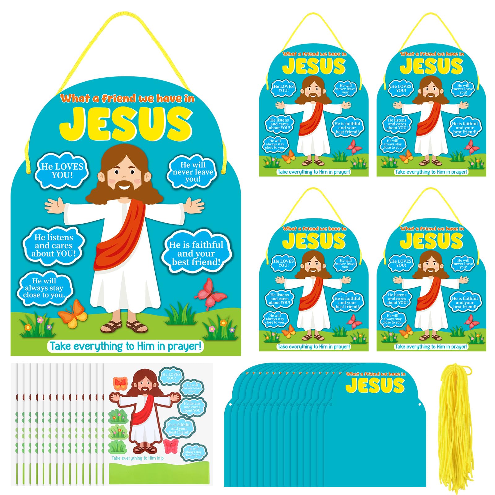 Motipuns Bastelset "What a Friend We Have in Jesus", christlicher Urlaub, Bibelschule, Basteln für Kinder, Klassenzimmer, Sonntag, Schule, Kirche, Aktivitäten, Camping, Partygeschenke, 24-teilig
