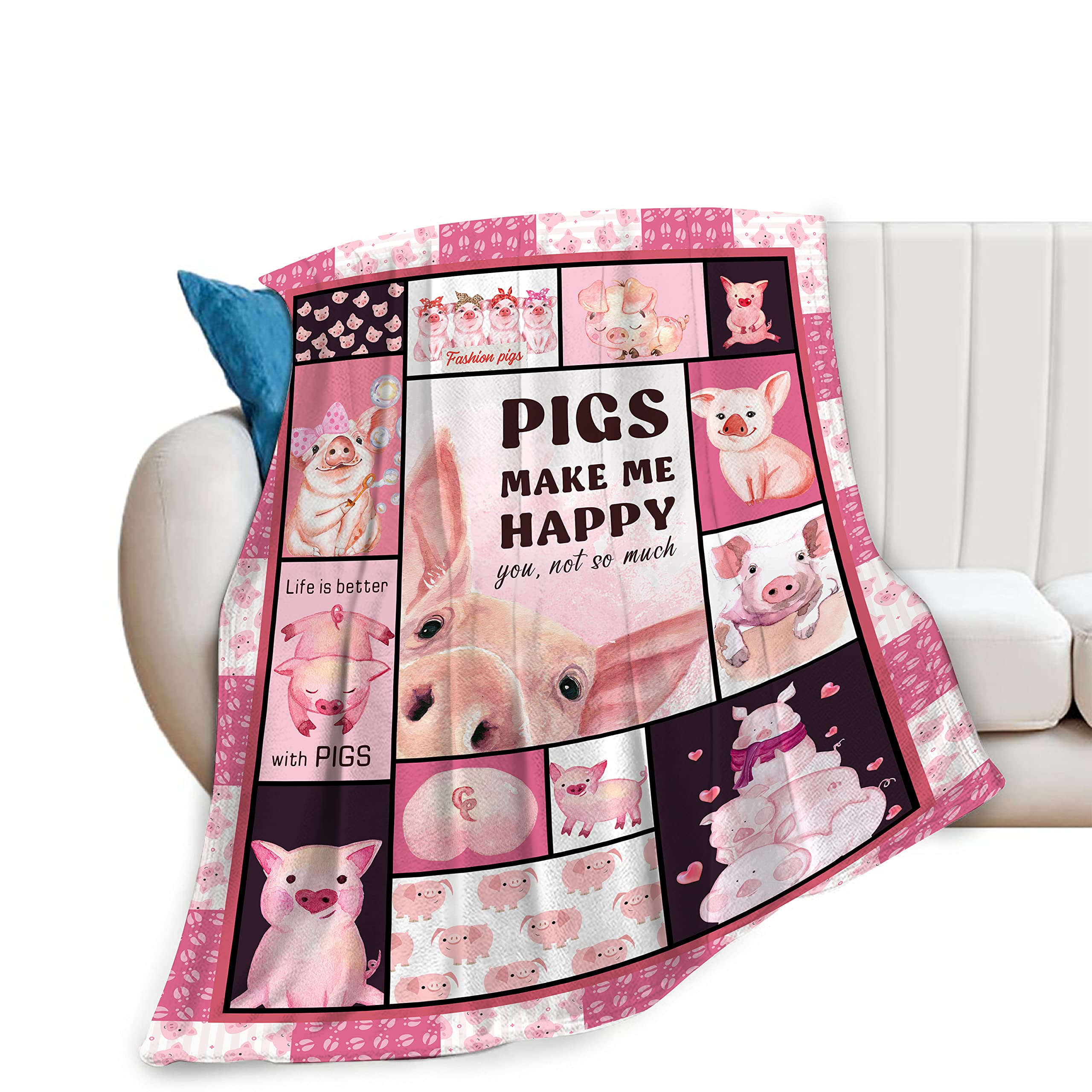 Couverture Polaire En Flanelle Douce à Motif Cochon - 100 X 130 Cm, Pour Canapé, Lit, Cadeau Enfant, Lavable Machine - 9