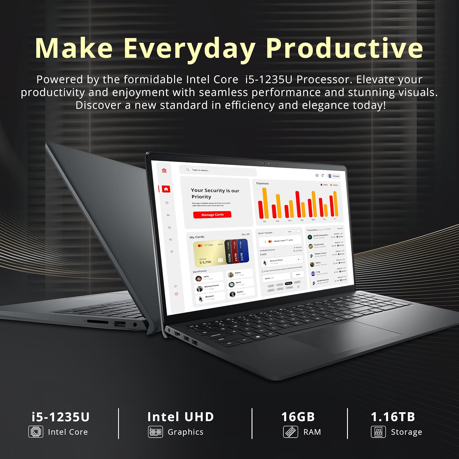 Dell Inspiron 15 15.6" FHD Touch Screen Laptop, Intel i5-1235U, 16GB RAM, 1.16TB Storage(1TB PCIe SSD+160GB Docking Station Set), 720p Webcam, Intel UHD Graphics, WiFi, Win 11 Pro, Black