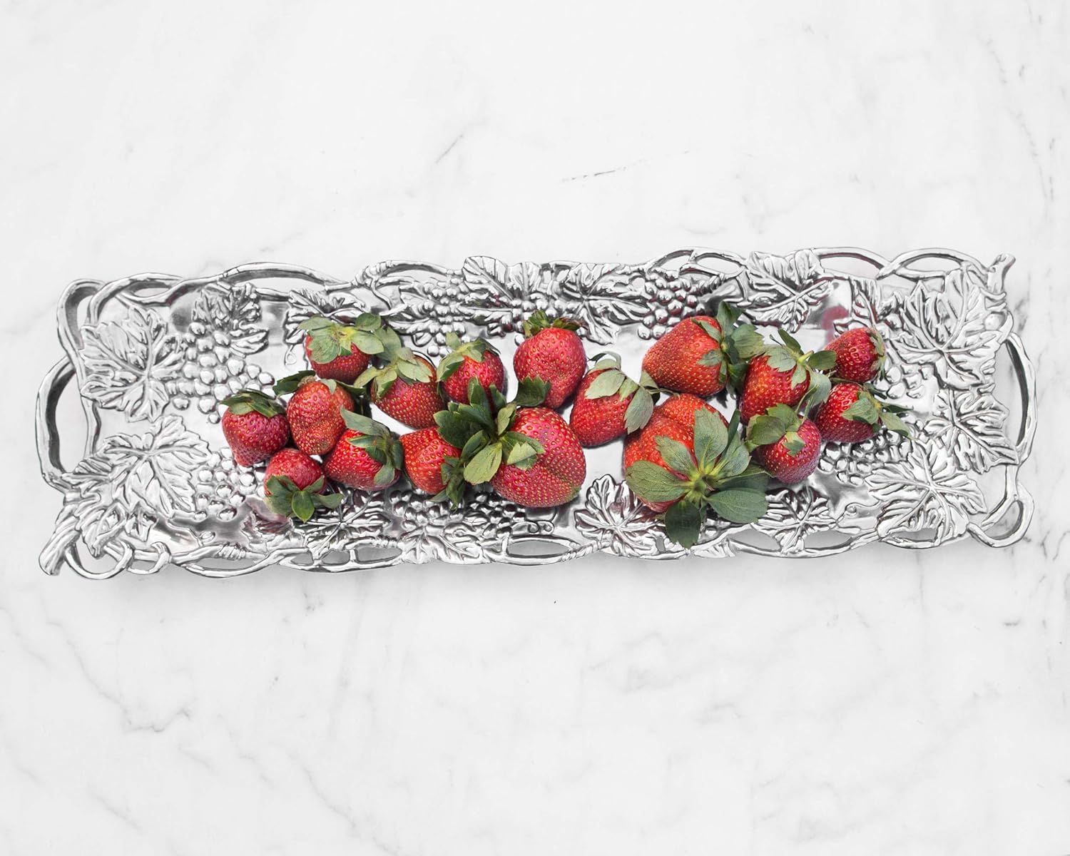 Elegant Mediterranean Polished Aluminum Oval Serving Tray with Grape Design