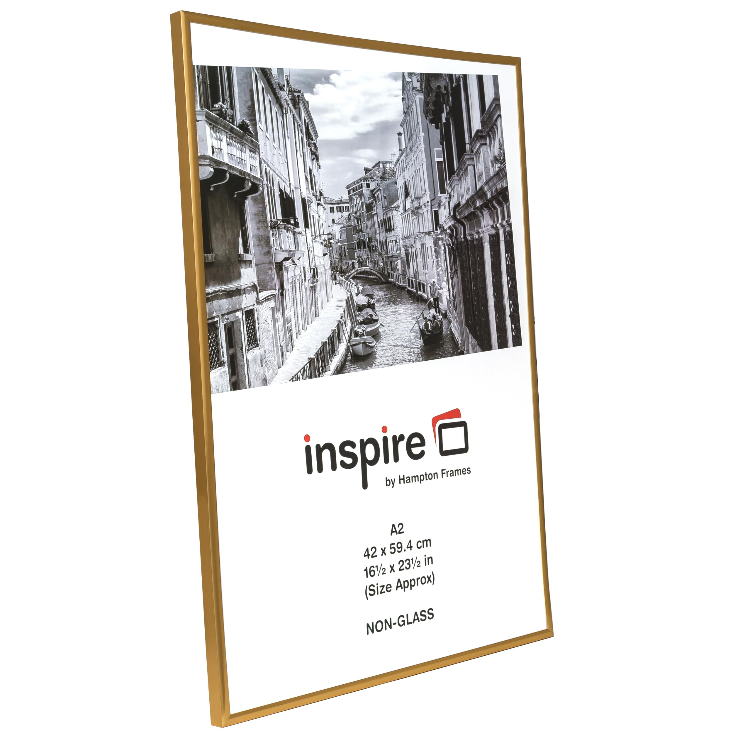 Hampton Frames Cornice per poster A2 42x59 cm oro | Plexi infrangibile, leggera, backloader | Per foto, poster, opere d'arte, casa, ufficio, studio