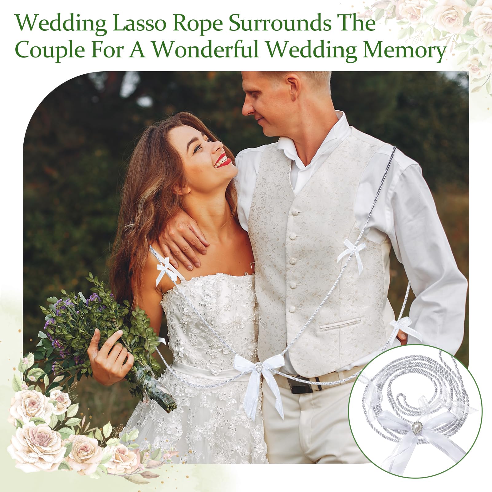NICENEEDED White 62.99 Inch Wedding Lasso Rope, Bowkont Rope Lazo Celtic Hangfasting Cord - Image 3