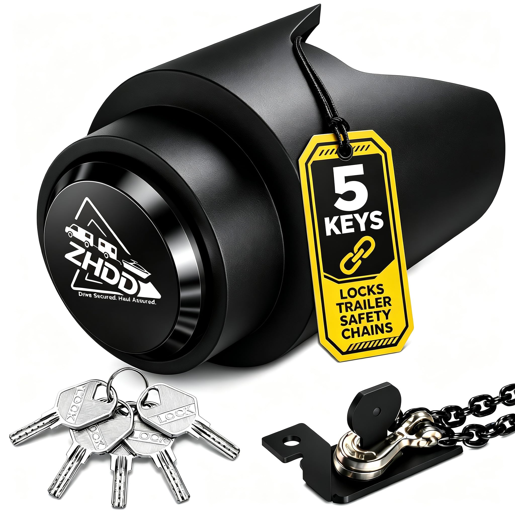 Photo 1 of ZHDD Trailer Hitch Lock for 2 Inch Coupler with Safety Chain Lock, Heavy Duty Anti-Theft Trailer Tongue Coupler Lock for RV, Boat, Utility & Cargo Trailers (Black)