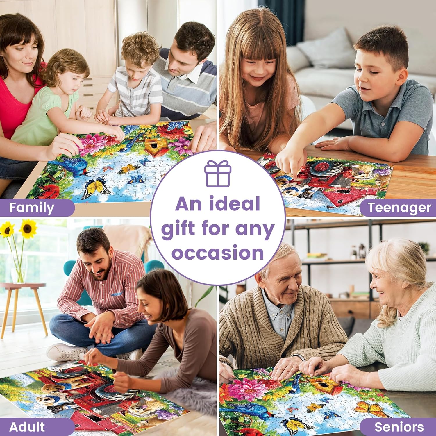 2-Pack 300 Pieces Puzzles for Kids, Farm Dog Puzzles 300 Pieces Spring Flowers Birds Jigsaw Puzzle for Adults, Large Piece Puzzle, Puzzle Toys for Boys and Girls, Family Activity Game Nights Gifts