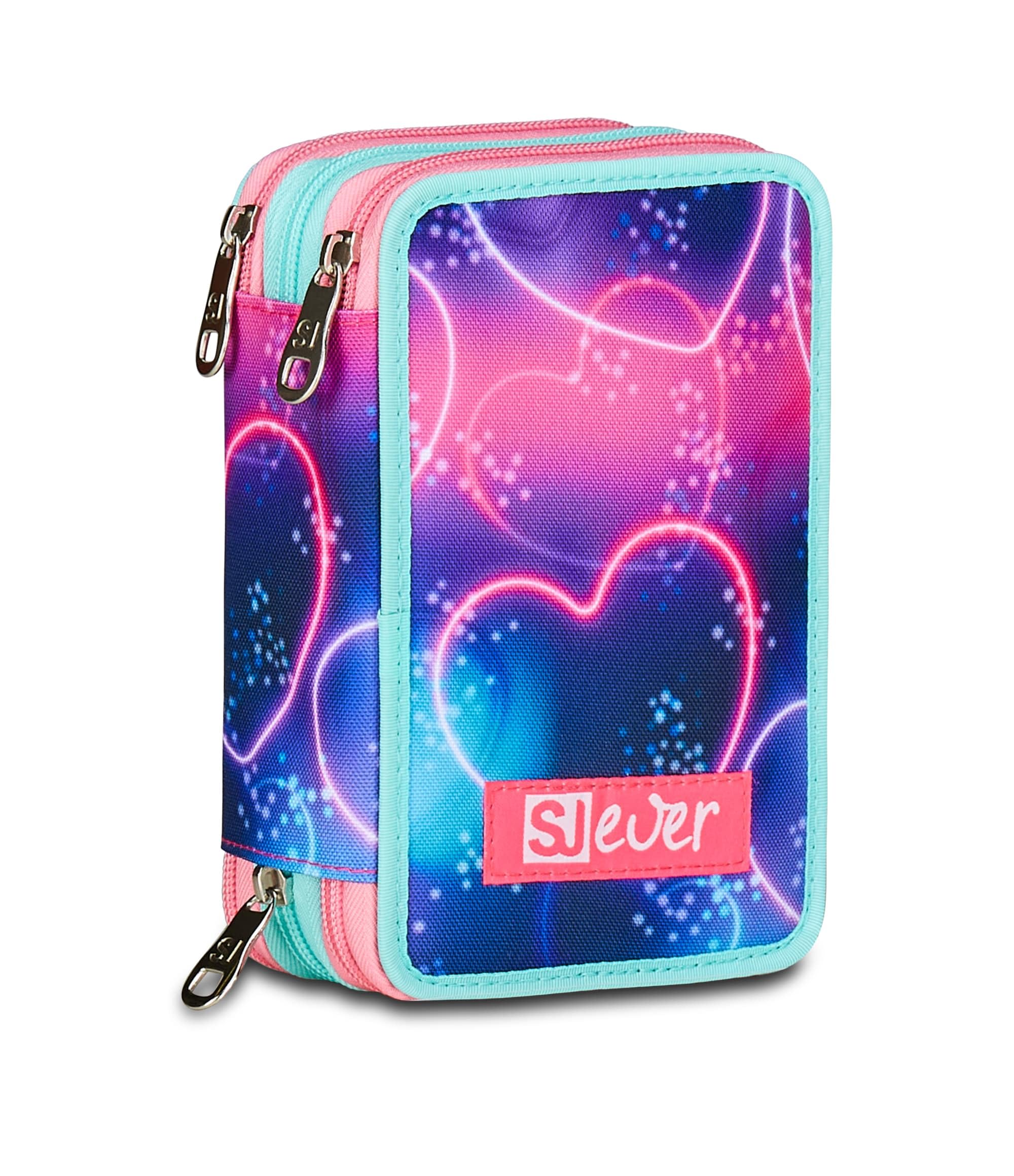 SJ GANG STYLE JAM GANG Astuccio Scuola 3 Zip Sj Ever, Viola, Portapenne Triplo Scomparto Completo Di Penne, Matite, Colori, Accessori Zaino, Scuola Elementare, Bambina
