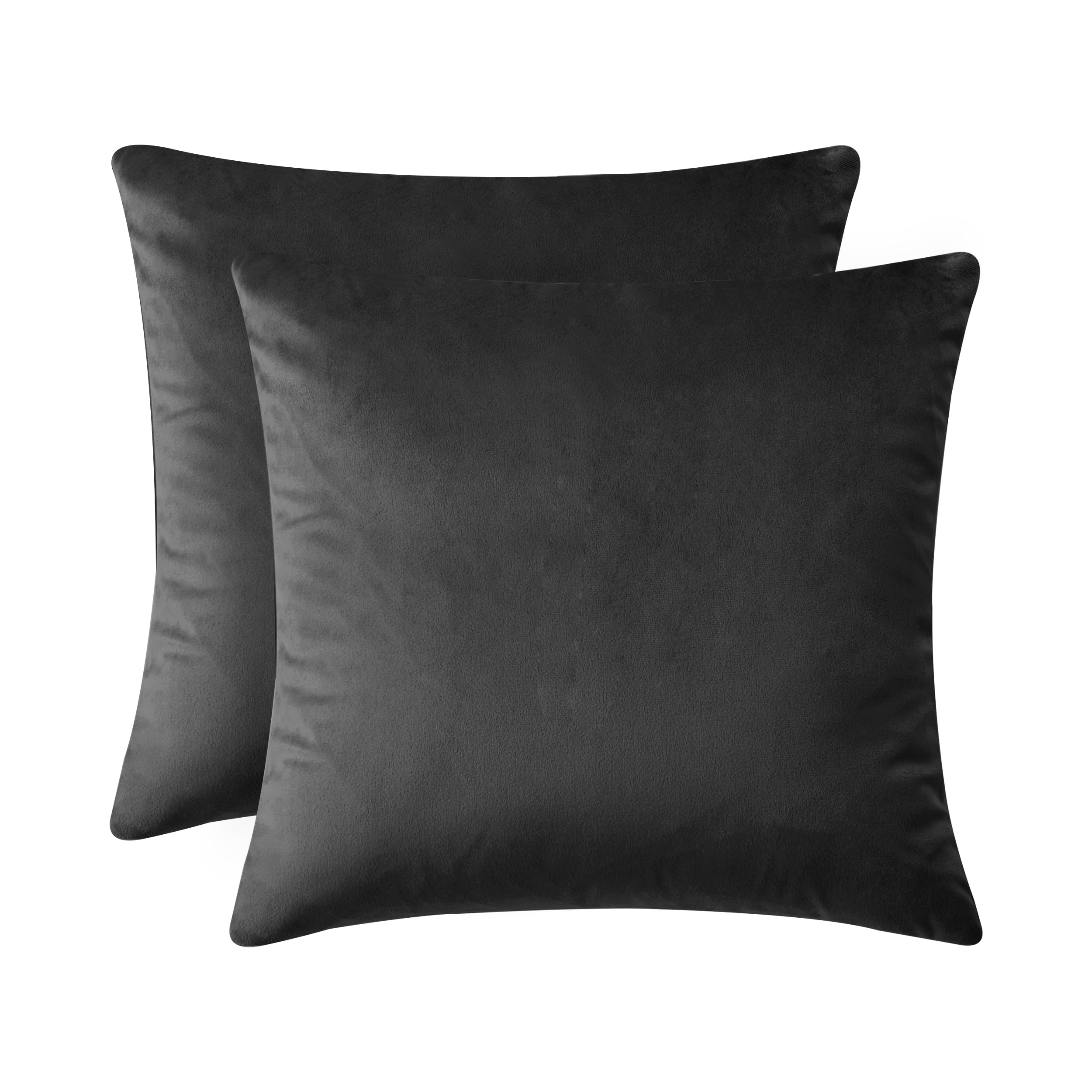 Oxford Homeware Black Velvet Cushions with Covers Included, (Pack of 2), 2 Covers & 2 Inners, 45 x 45 cm, Decorative Throw Pillows for Sofa, Couch, Living Room, Invisible Zipper — image 1
