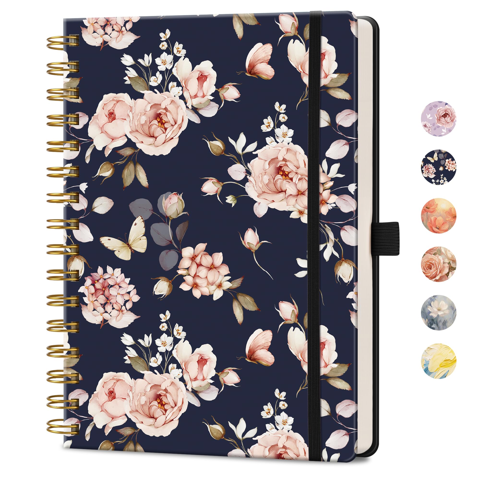 AUTEMPO A5 Spiral Notebook, 160 Lined Pages, Hardcover, Rose Floral