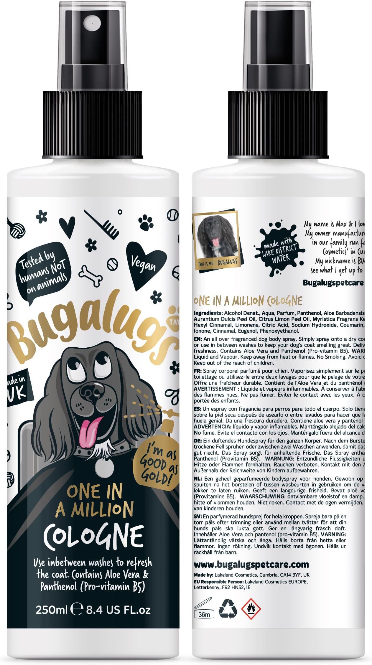 BUGALUGS Dog Perfume Cologne 250ml Deodoriser Spray