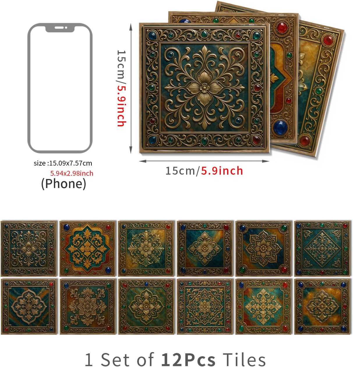 VICCI Foam Self-Adhesive Tiles 12Pcs - Mosaic Peel & Stick | Accent Wall, Coffee Bar, Furniture Facelift | Modern Home Accent