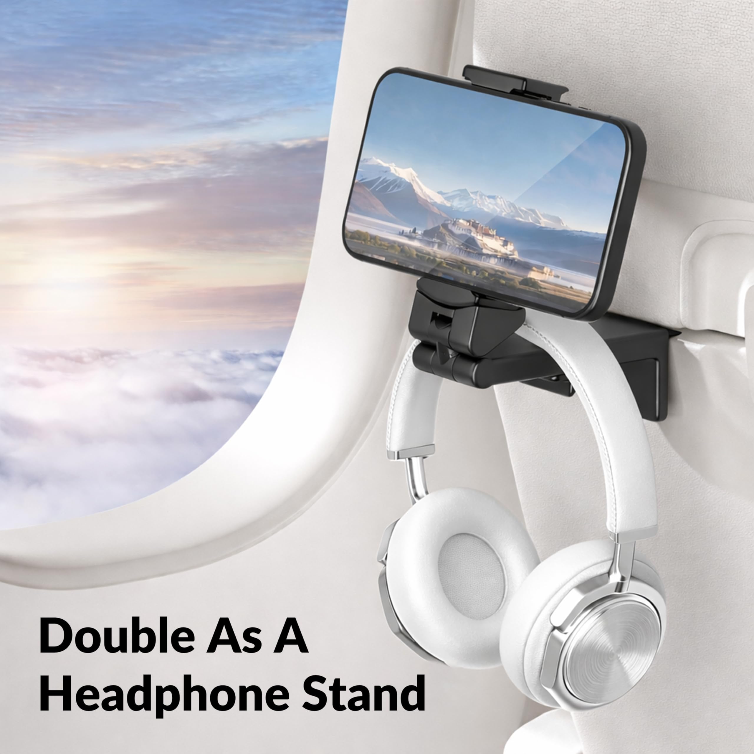 Perilogics Soporte universal para teléfono de avión, visualización manos libres con rotación multidireccional de 360 grados (negro/negro)