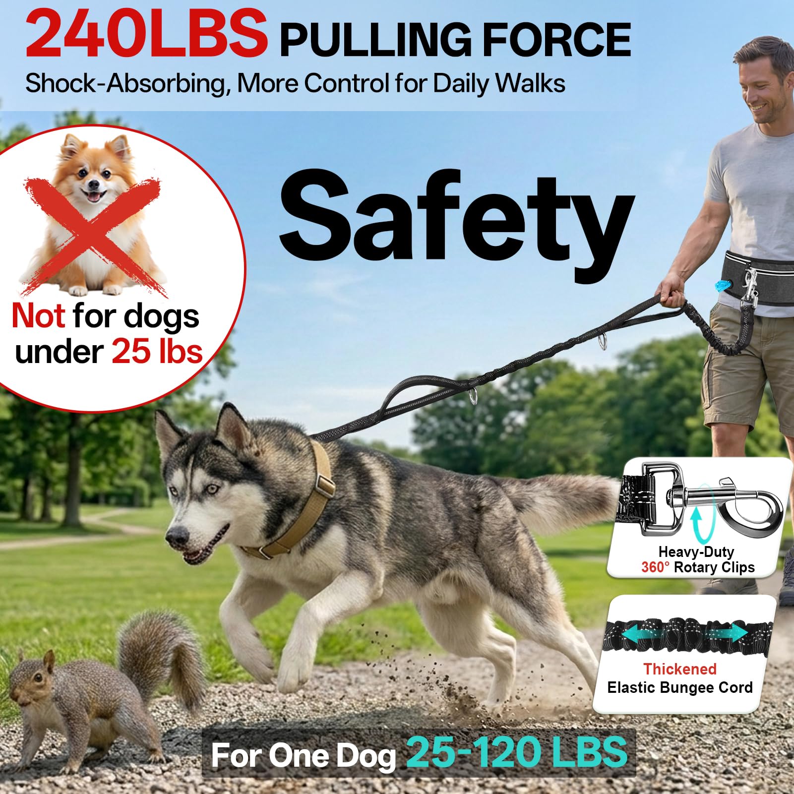 Guinzaglio per cani a mani libere, resistente fino a 68 kg, con tasca sottile divisoria in vita, cintura regolabile in vita per passeggiate, corsa, escursionismo, ciclismo, jogging