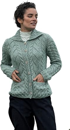 Ladies Buttoned Cabled Cardigan-L