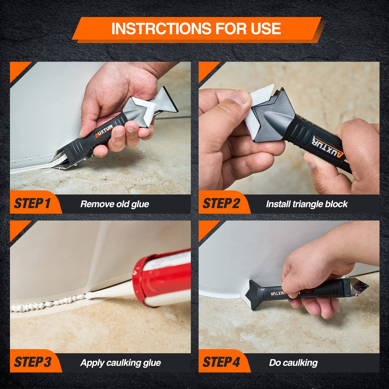 3-in-1 Silicone Caulking Tool Kit - Stainless Steel Scraper & 5 Replaceable Silicone Pads For Bathroom, Kitchen, Window Sealing