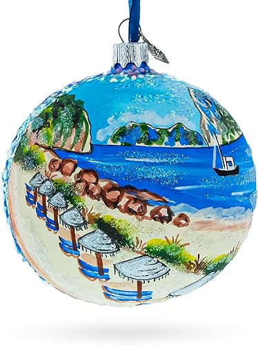 Beach at Ibiza, España Bola de Vidrio Adorno de Navidad 4 Pulgadas