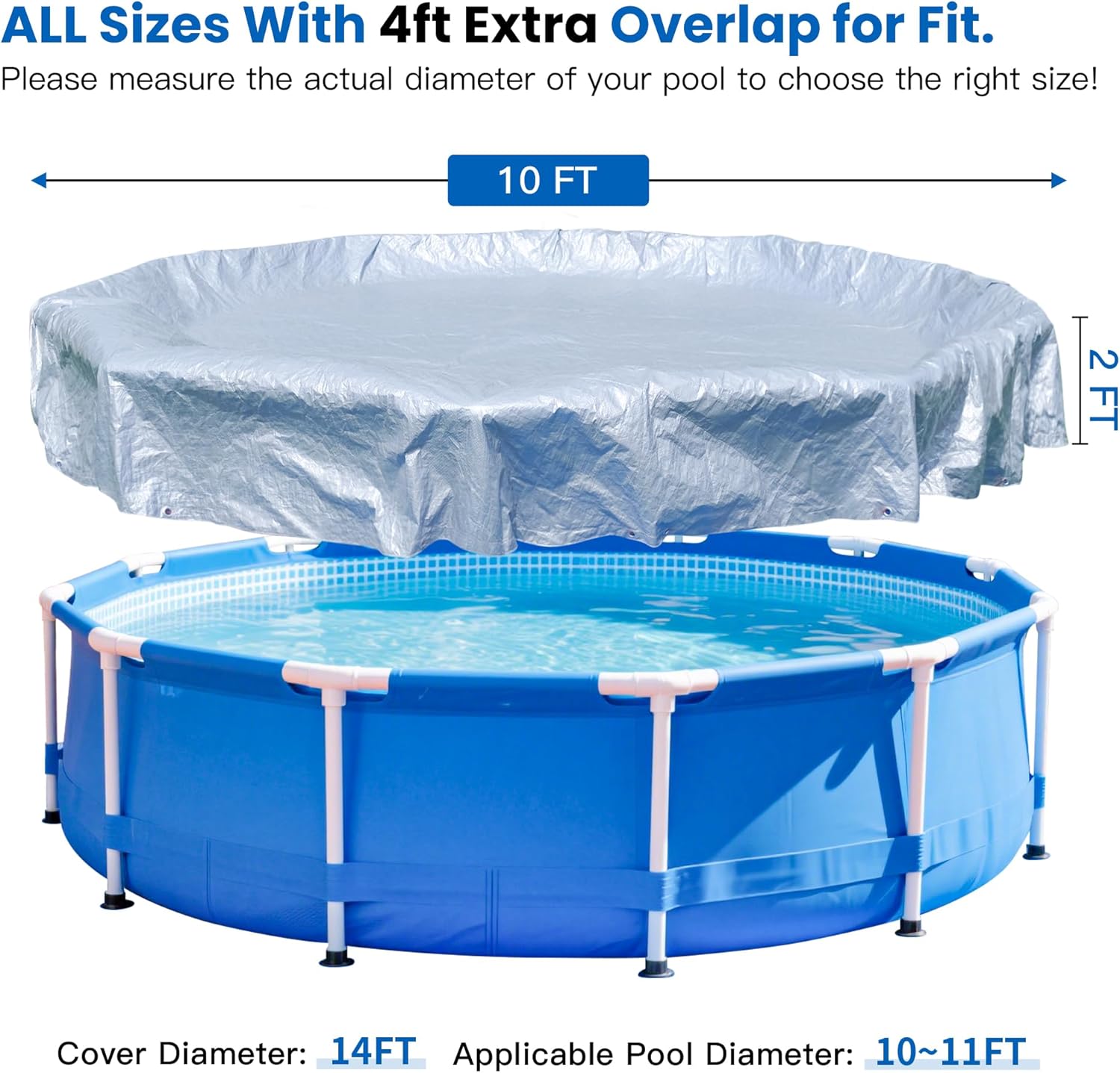 14FT Pool Covers for 10FT Above Ground Swimming Pool,Round Cover,Winter Pool Cover with Winch and Cable (Silver/Blue)