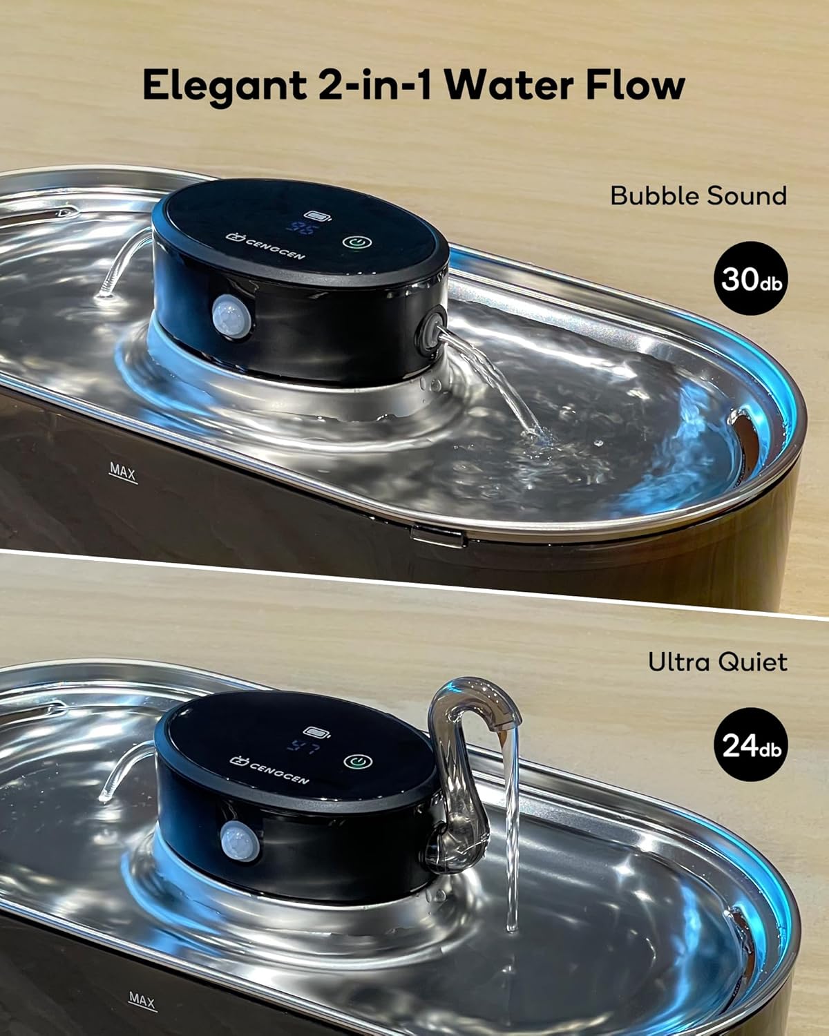 Cat Water Fountain Cordless, 108oz/3.2L Wireless Cat Fountains for Drinking, Pet Water Fountains for Cats Indoor, Automatic Cat Water Dispenser Battery Operated Rechargeable, Stainless Steel Black - Image 7