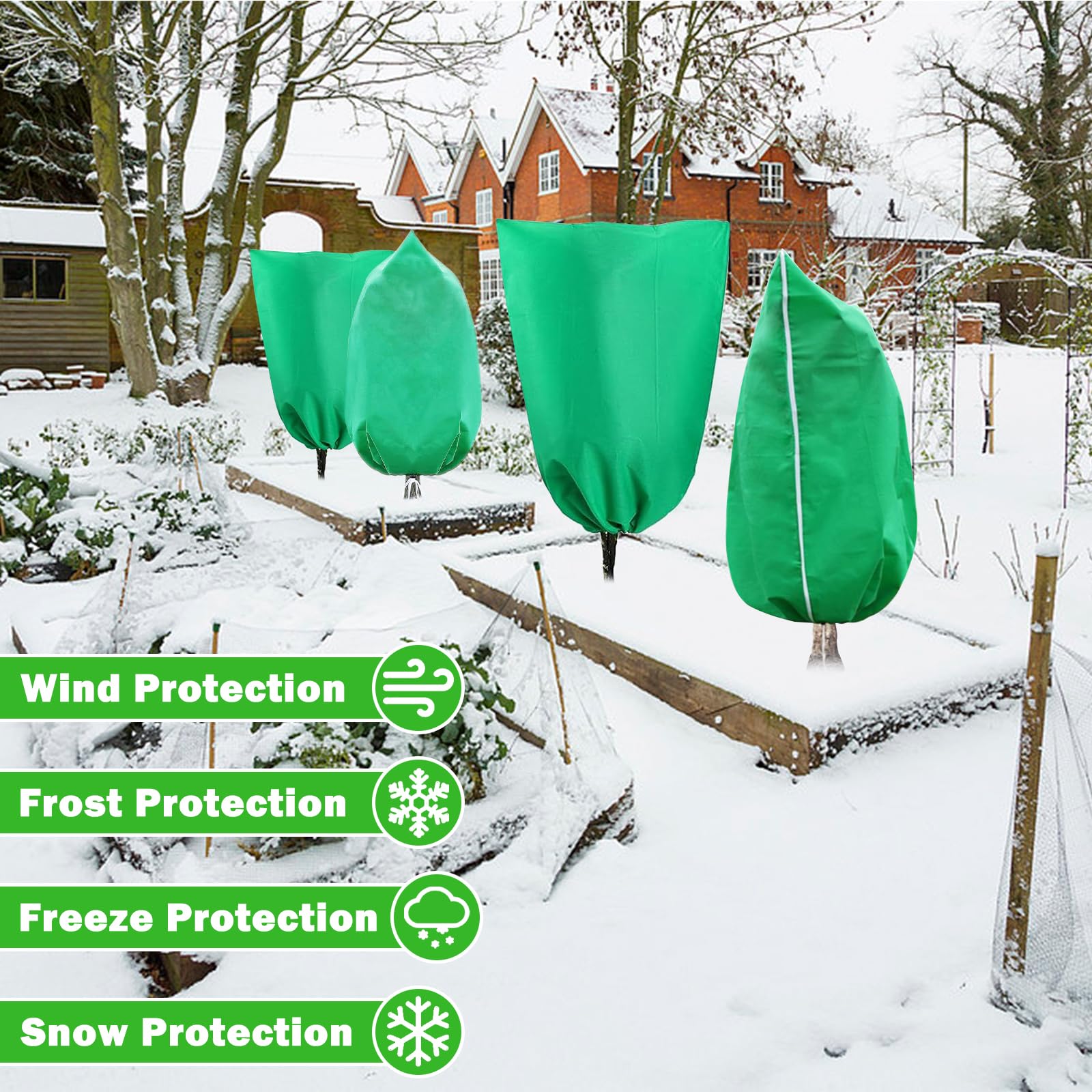 Cubiertas para plantas, protección contra la congelación, paquete de 4 paños de 31.5 x 47.3 pulgadas con cordón de cremallera, cubiertas de arbustos para invierno, protección contra la congelación,