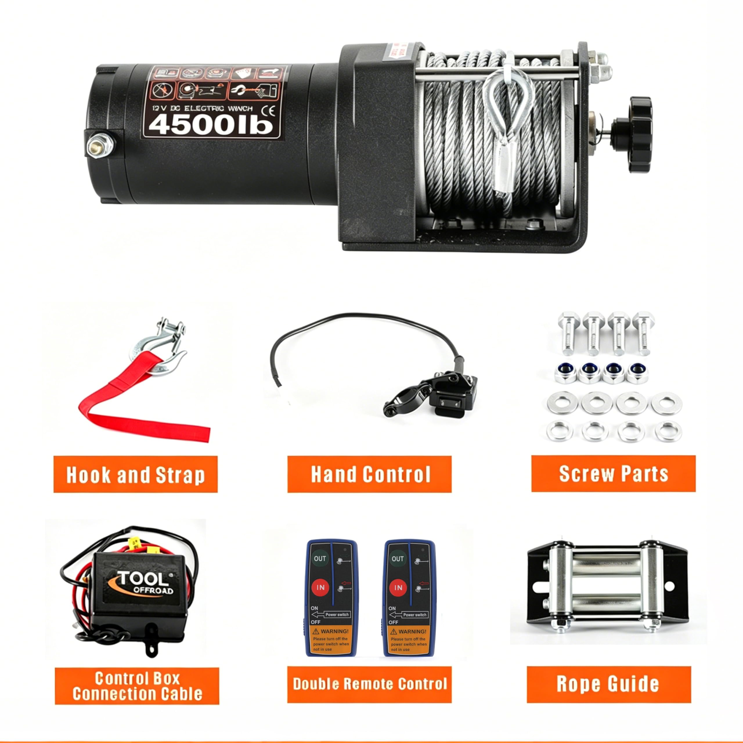 Kit verricello elettrico ATV/UTV da 4000 libbre, 12 V CC, argano impermeabile per rimorchio, con telecomando wireless e cablato, piastra di montaggio per barca, rimorchio, camion Jeep