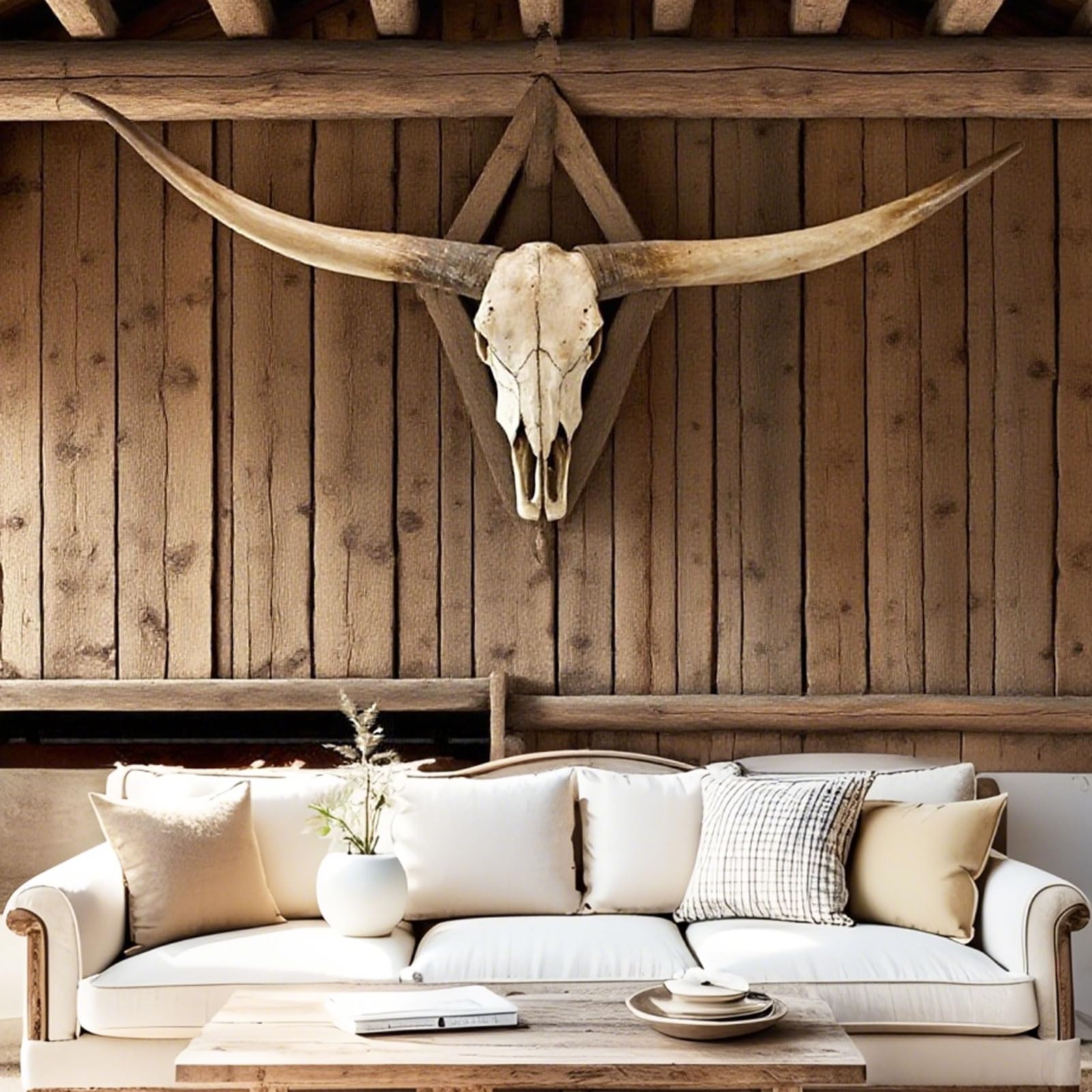 Sculptures Murales Longhorn de 178cm, Décoration Murale Faux Crâne de Longhorn, Décoration Murale Crâne de Taureau, Longhorn & Steer Skull Hornspour Le Style Rustique Farmhouse,Marron
