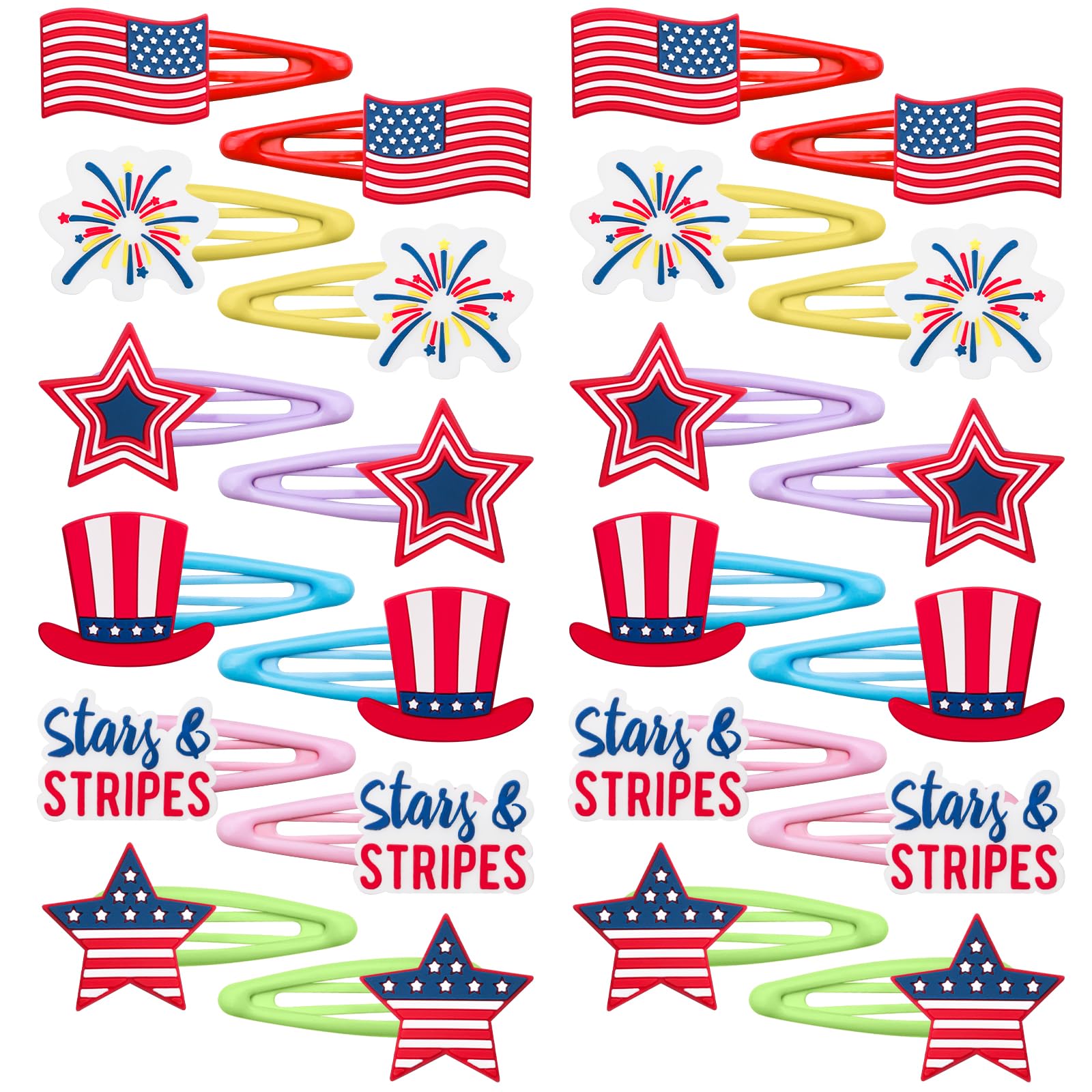 30PCS 4th of July Hair Clips for Girls Women, Fourth of July No Slip Snap Hair Pins Independence Day Hair Accessories (Fourth of July)